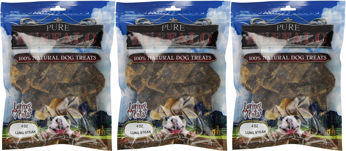 Loving Pets 3 Pack Of Pure Buffalo Lung Steaks, 4 Ounces Each, Single-Ingredient Dog Treats