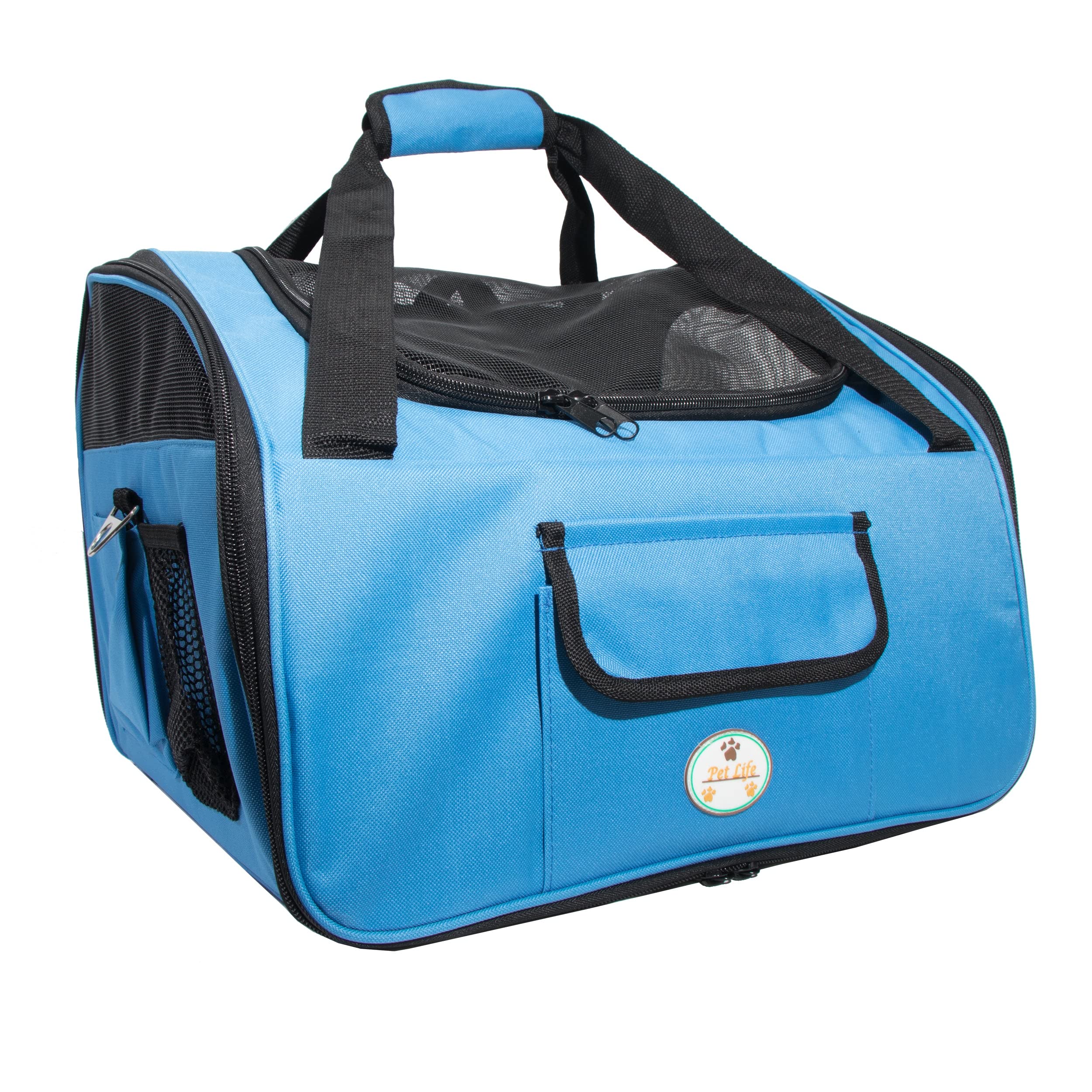 PET LIFE Ultra-Lock Collapsible Safety Travel Wire Folding Pet Dog Carseat Car Seat Carrier crate, One Size, Sky Blue