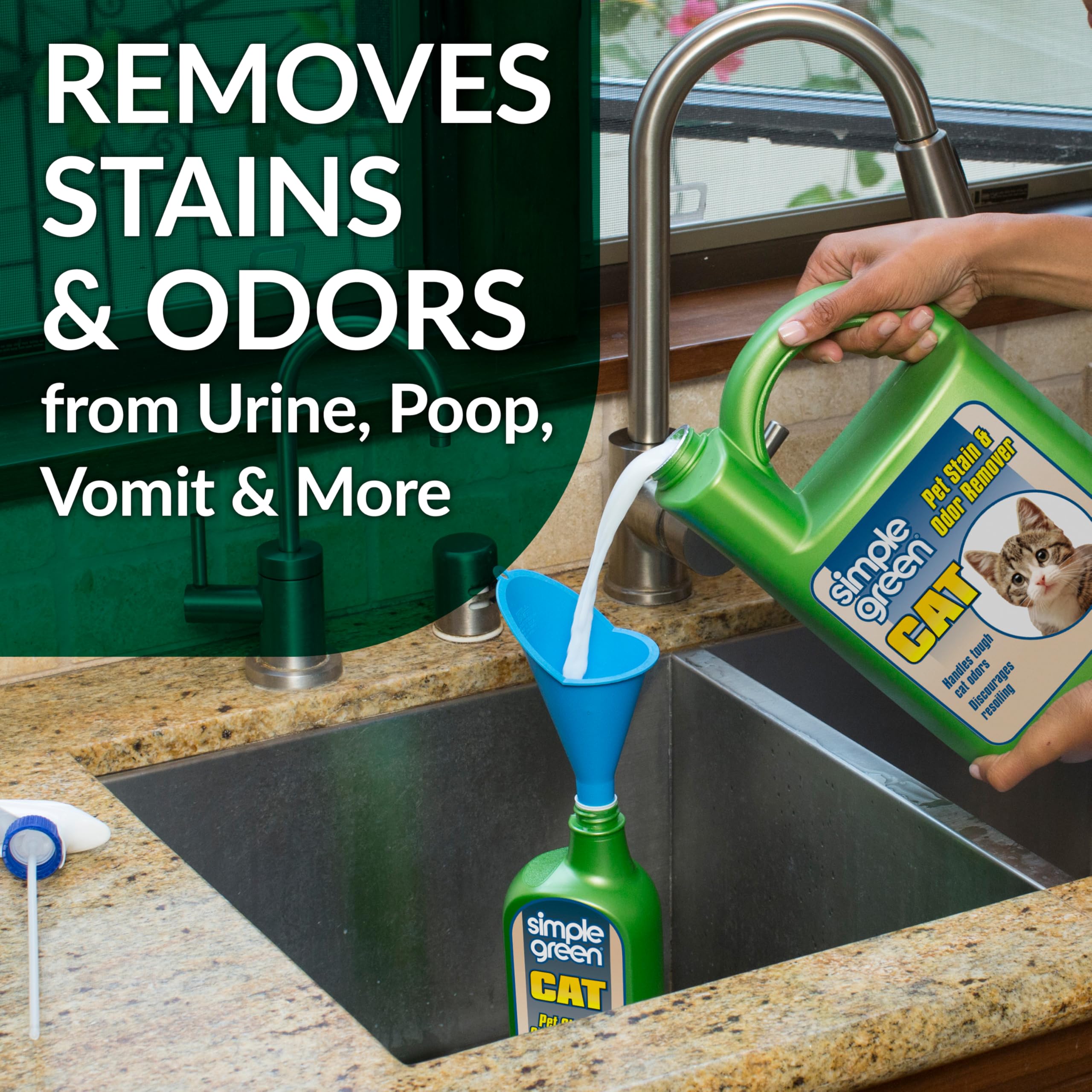 Simple Green Cat Stain & Odor Remover - Enzyme Cleaner for Cat Urine, Feces, Blood, Vomit (32 oz Sprayer & 1 gallon Refill)