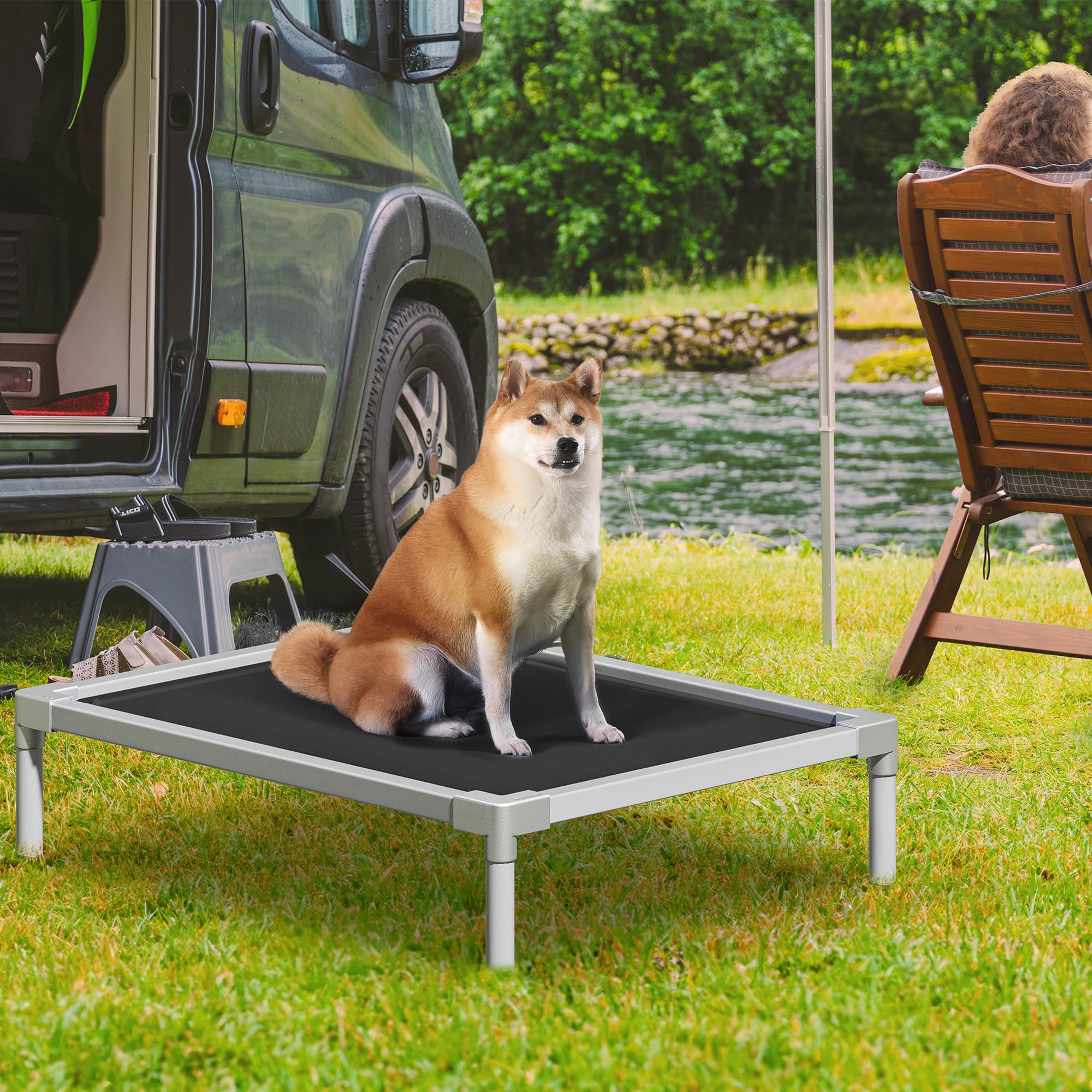 Yitahome 42 Inch Cooling Elevated Dog Bed, Sturdy Dog Bed With Aluminum Frame, Breathable Textilene Mesh, Enclosed Edges, Non-Sl