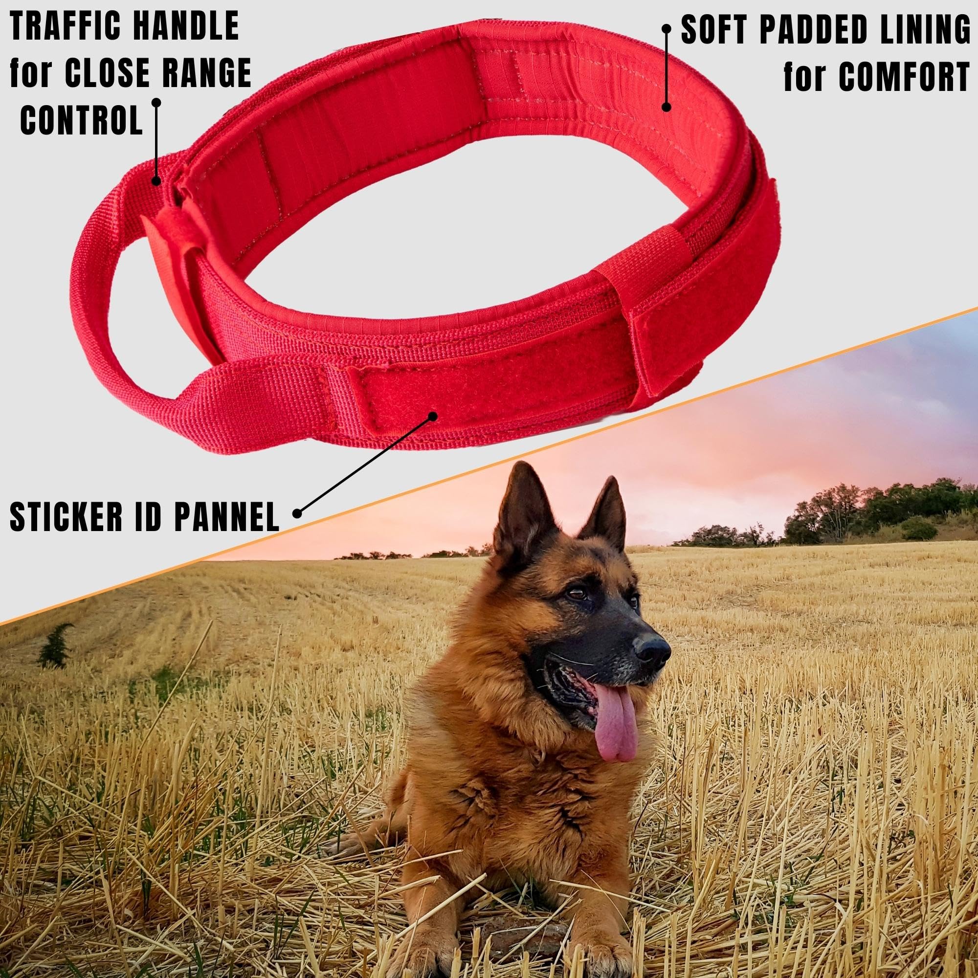 Adityna Heavy-Duty Tactical Dog Collar With Handle - Perfect Red Dog Collar For Training, Walking, Or Hunting (Large: Fit 18.5-2
