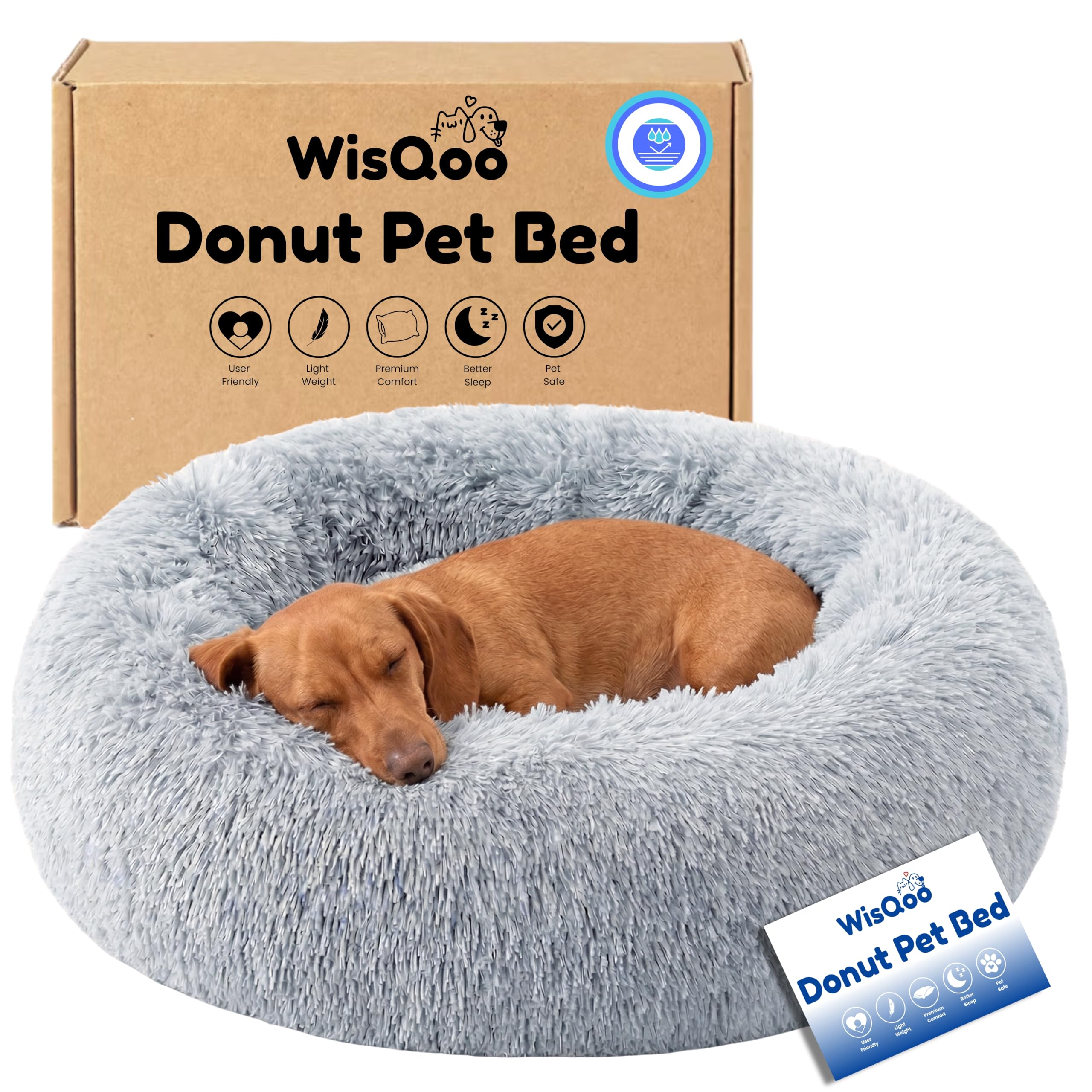 WisQoo Calming Donut Pet Bed  Plush & Supportive Round Bed with Extra Filling for Comfort  Removable Cover & WaterResistant L