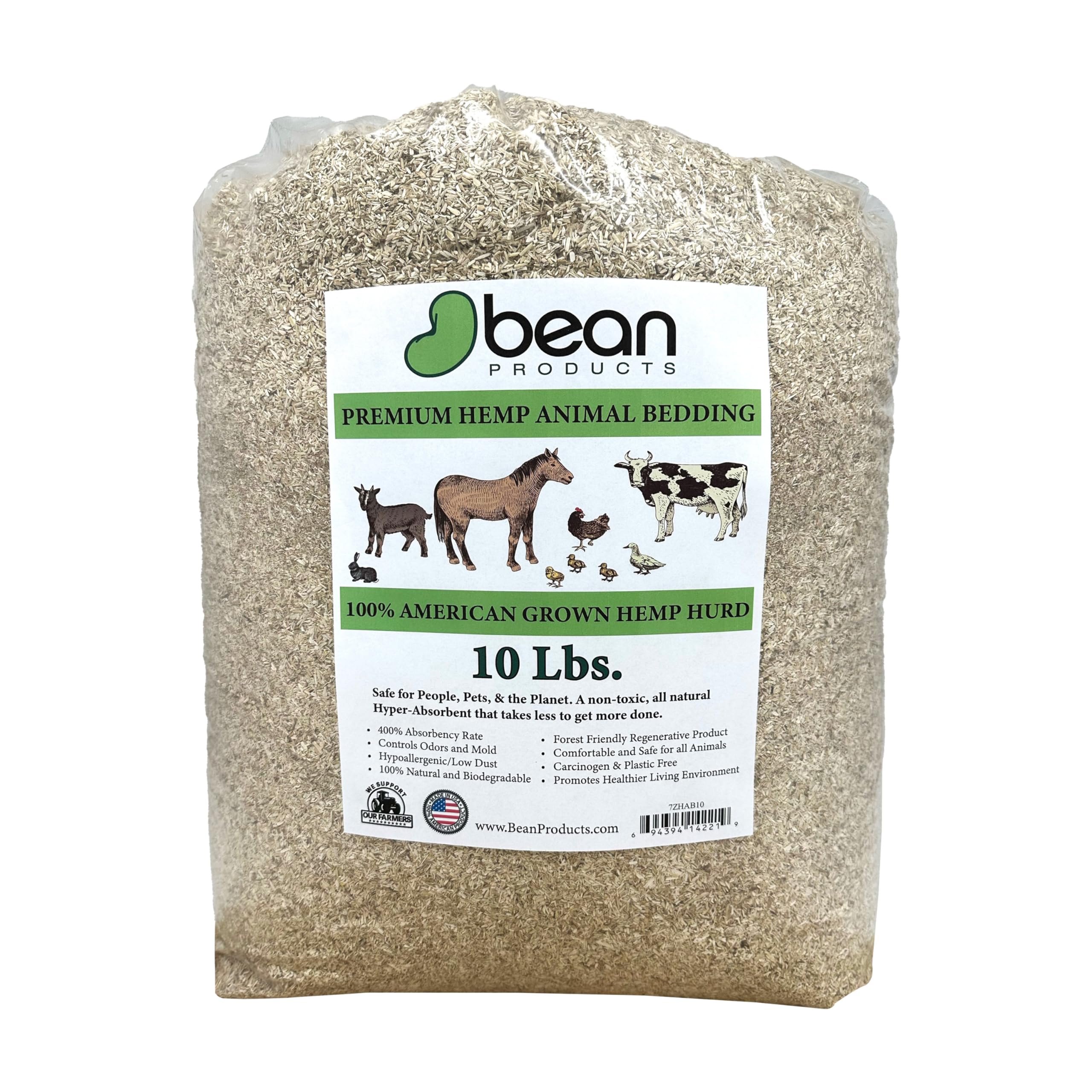 Hemp Animal Bedding 10 Lbs = 51 Liters of Natural Ground Hurds - Super Absorbent- DUST Free- for Your Horse, Chicken, Rabbit, Re