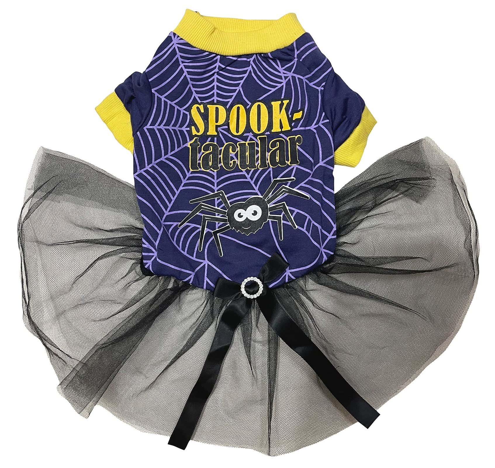 Petitebella Halloween Theme Puppy Dog Dress (Cobweb/Black, X-Large)