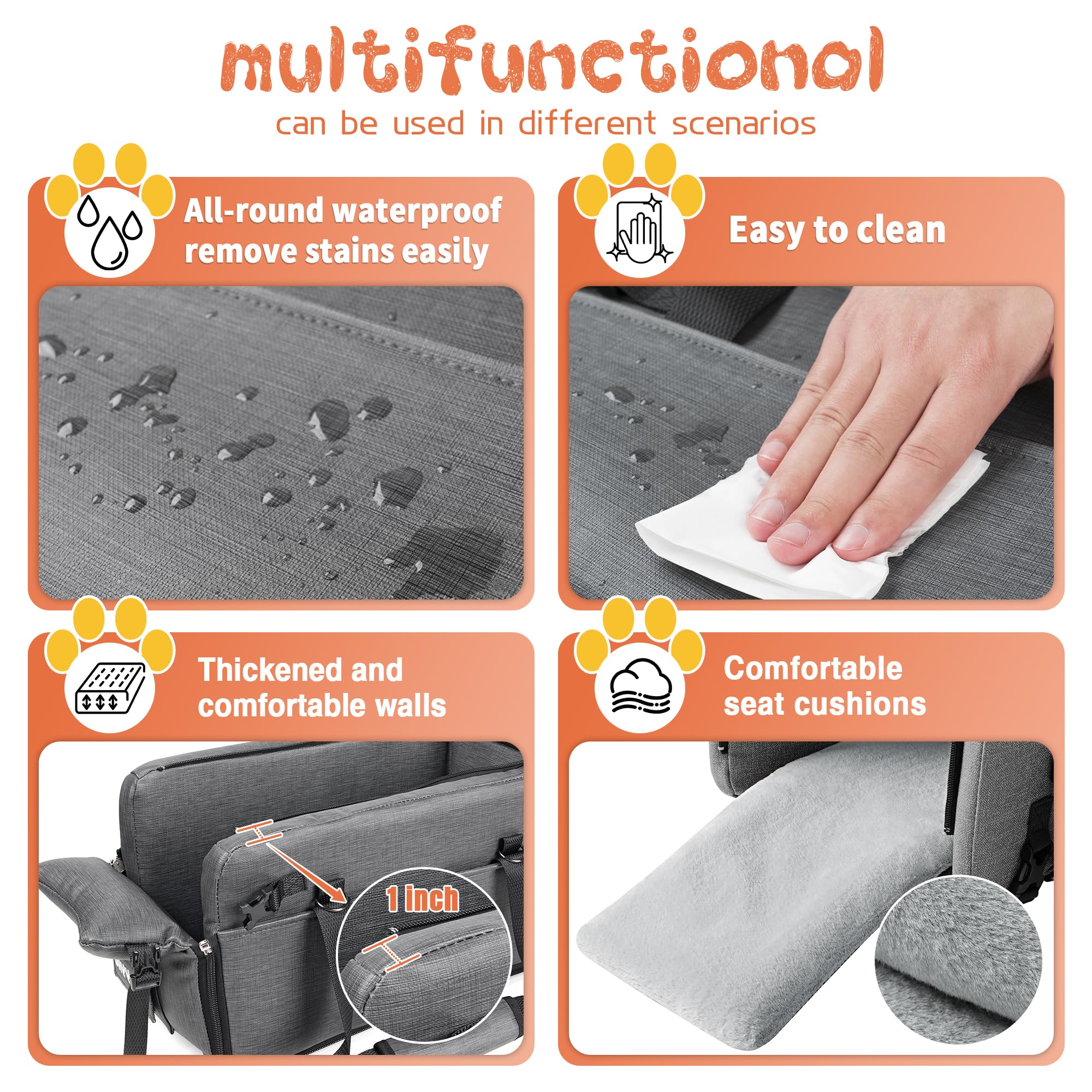 Woyyho Center Console Dog Car Seat Waterproof And Easy Clean Dog Car Seat For Small Dogs Thickened Pu Leather Dog Car Seat With Adjustable Safety Belt (Up To 14 Lbs), Grey