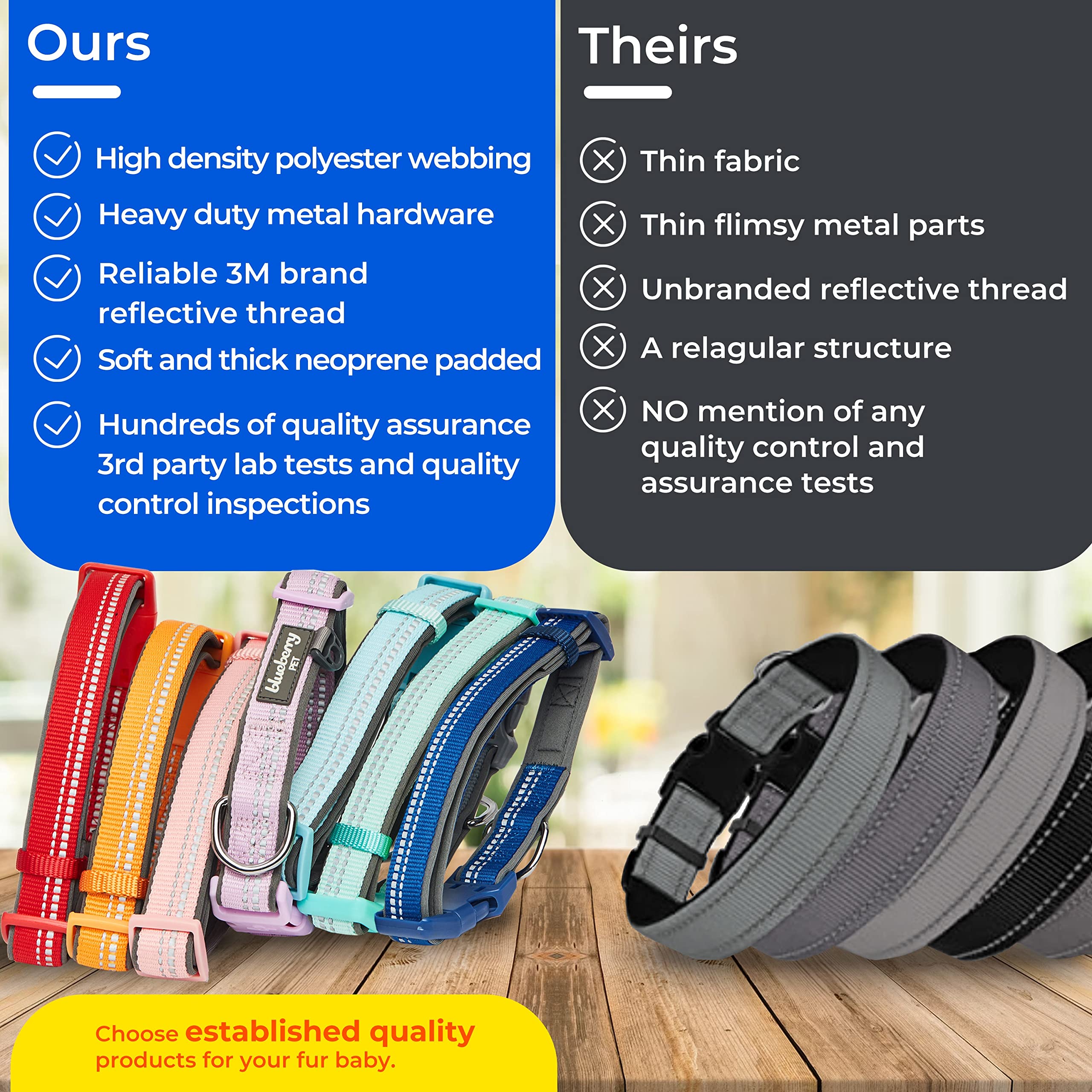 Blueberry Pet Adjustable Dog Collar, Soft & Safe, 3M Reflective, Neoprene Padded, Navy Dog Collar, Dog Collars for Medium Dogs,