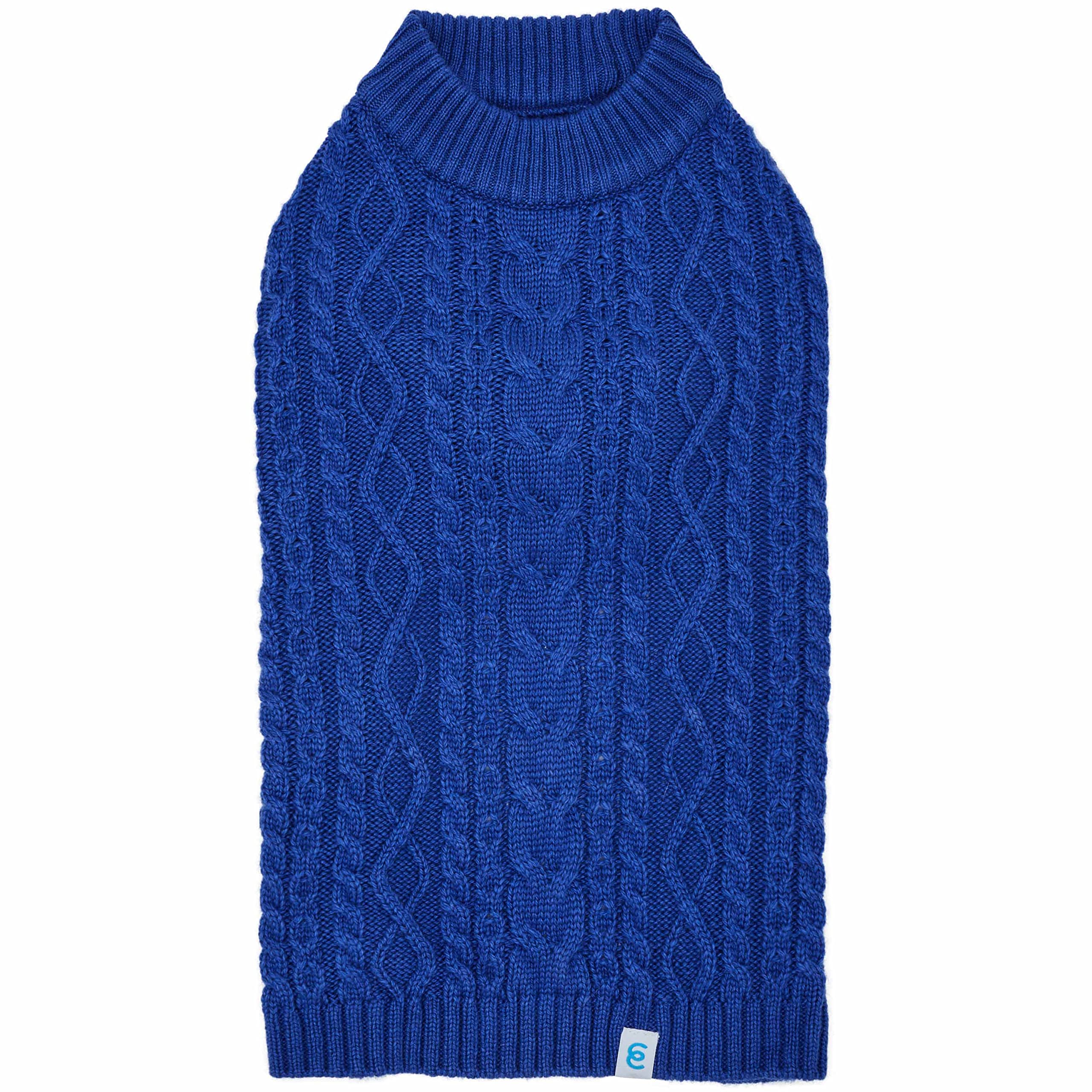 Blueberry Pet 2023 New Classic Wool Blend Cable Knit Pullover Dog Sweater In Klein Blue, Back Length 18', Pack Of 1 Clothes For Dogs