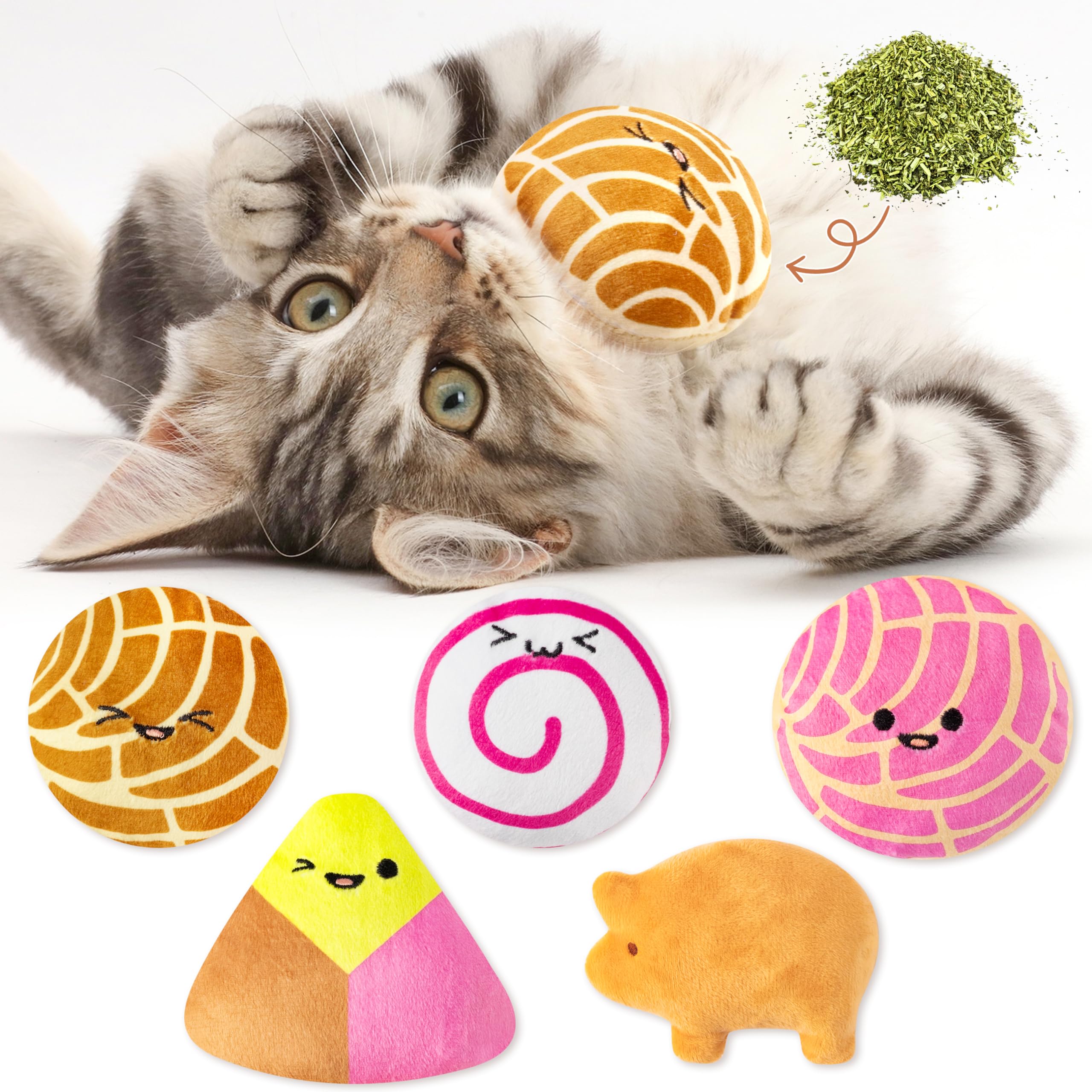 L1Rabe Mexican Catnip Stuffed Toys 5P Mexican Concha Cafecito Conchas Pan Dulce Funny Cat Toys For Cat Lovers Gifts Indoor Kitte