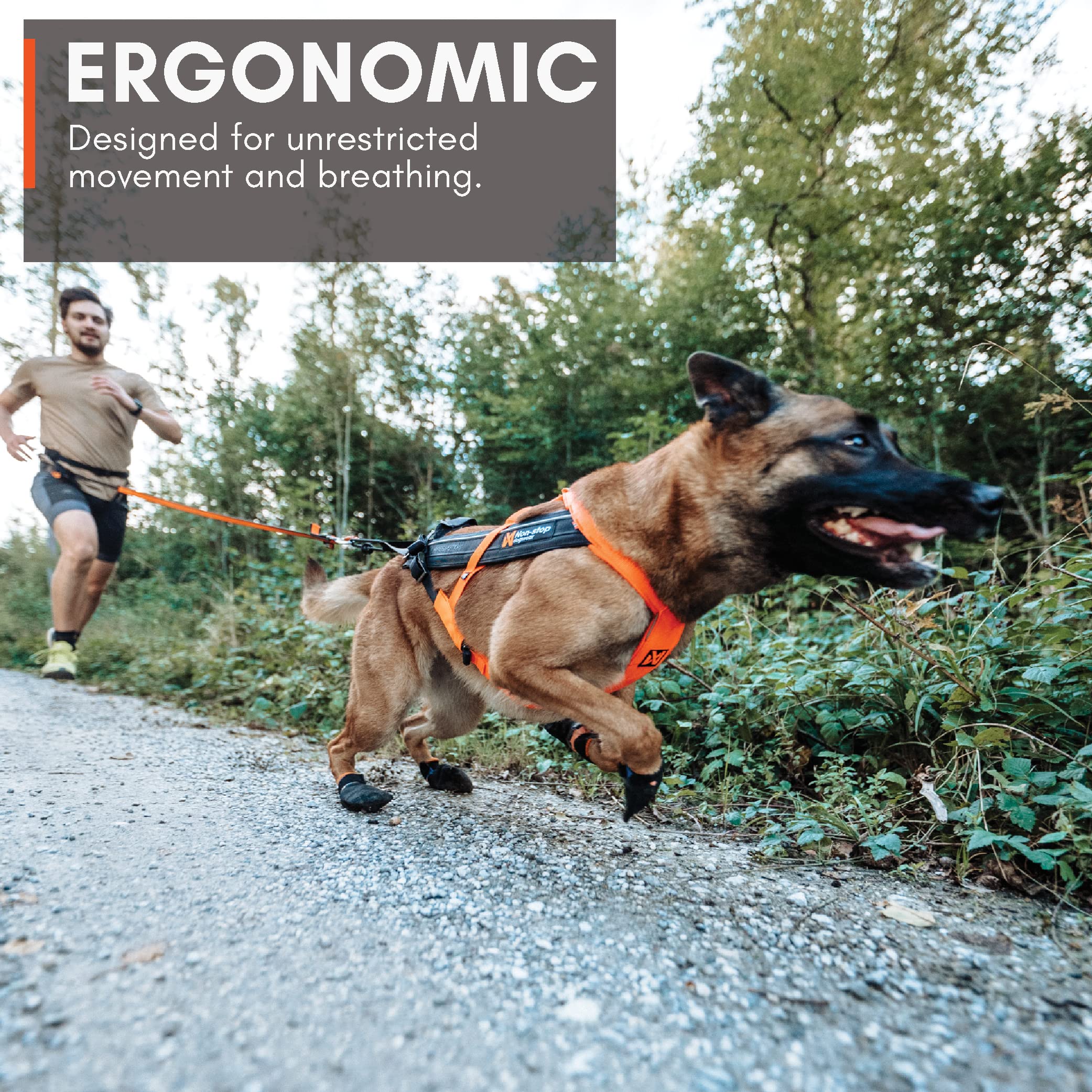 Non-Stop Dogwear Freemotion Harness 5.0 Dog Pulling Harness For Sports Like Running, Biking And Skiing With Dogs, Professional Adjustable Dog Harness, Orange/Black, Size 7