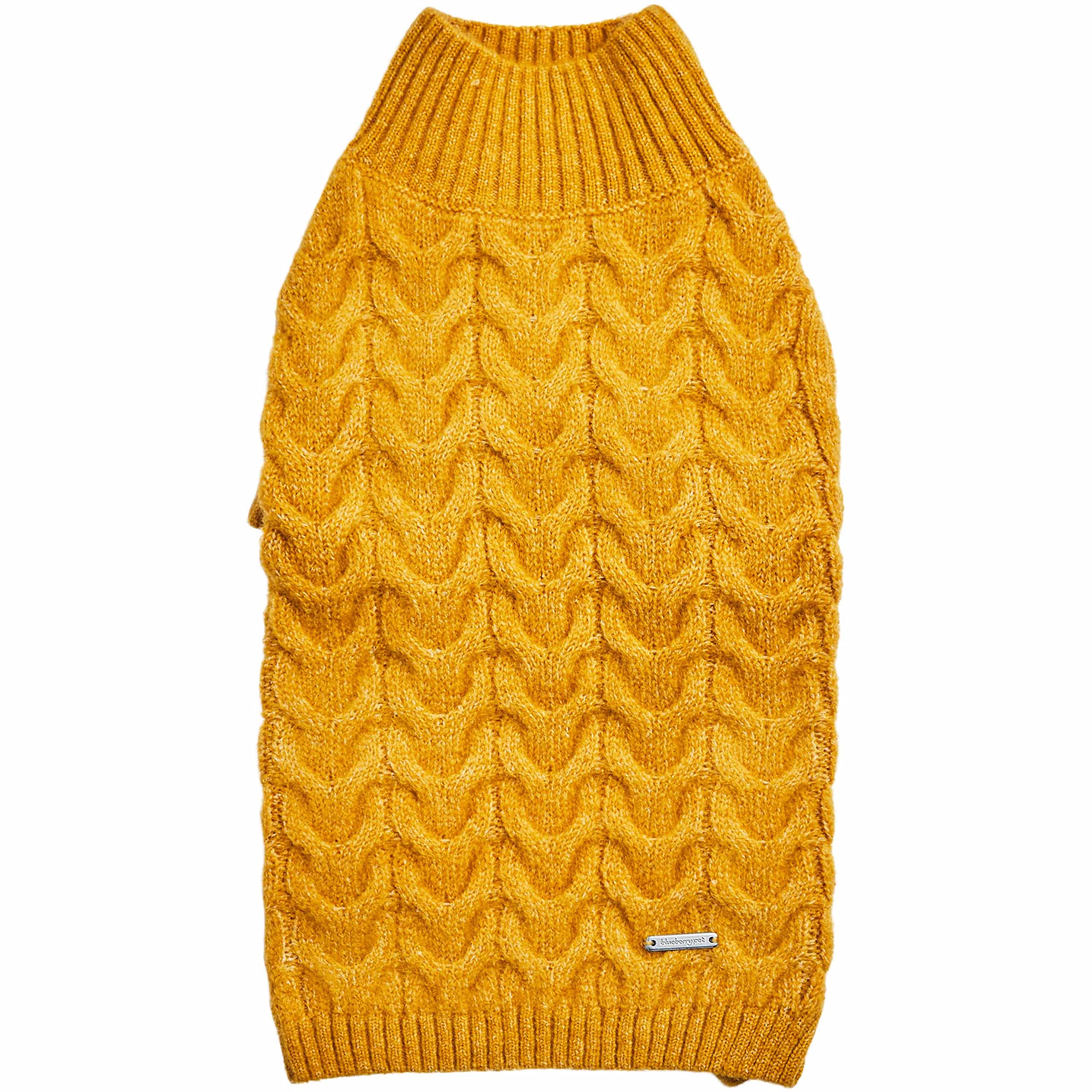 Blueberry Pet Classic Fuzzy Textured Knit Pullover Turtle-Neck Dog Sweater in Mustard Yellow, Back Length 20'', Pack of 1 Clothe