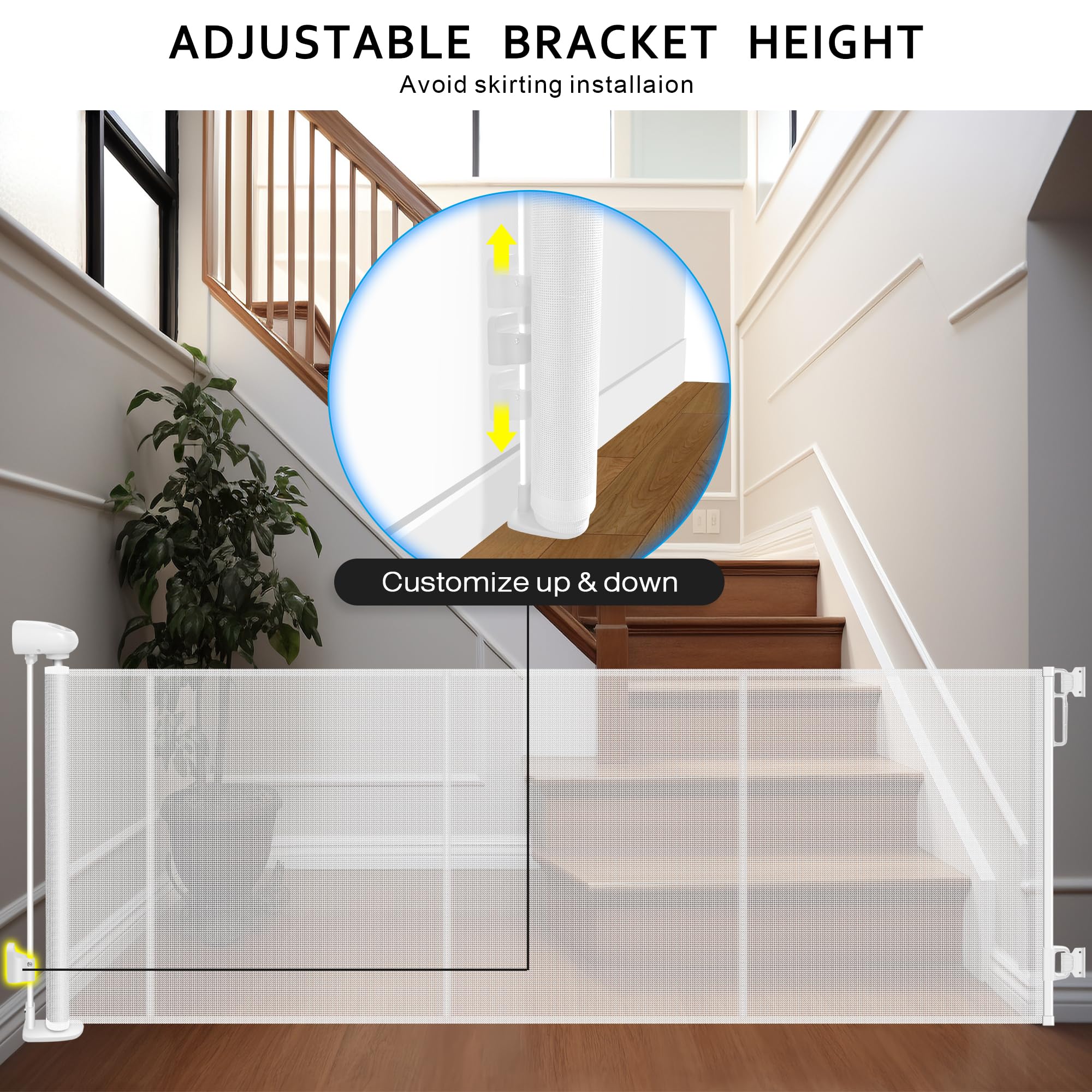 Extra Wide Retractable Baby Safety Gates Extends to 137 Wide 34 Tall, Large Mesh Dog Pets Gate with Reinforced Strip for Stair D