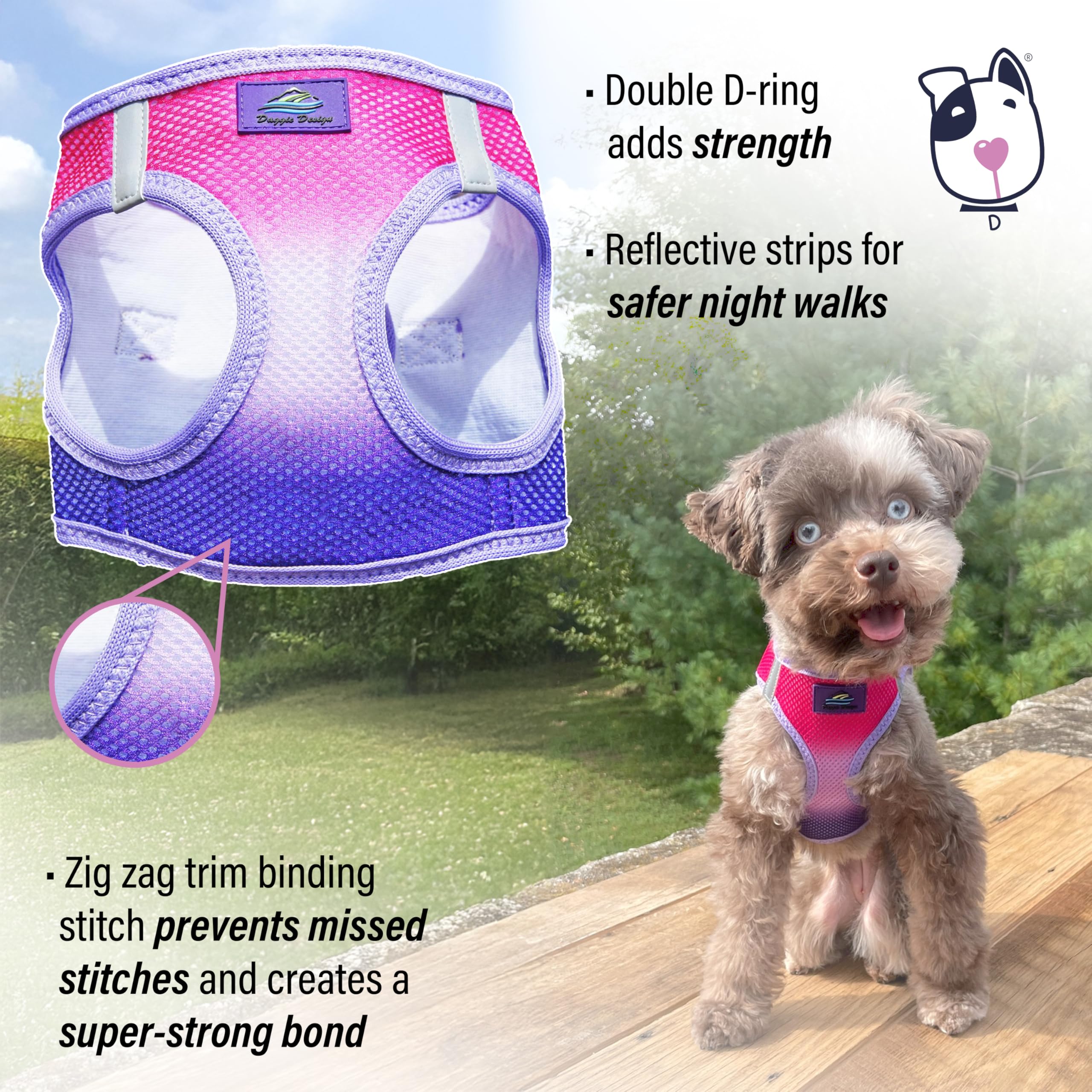 Doggie Design Dog Harness - No Choke Dog Harness, Dog Vest, Mesh Polyester, Pet Harness, Simple Step in and Go Design, Harness for Dog - Raspberry Sundae, M