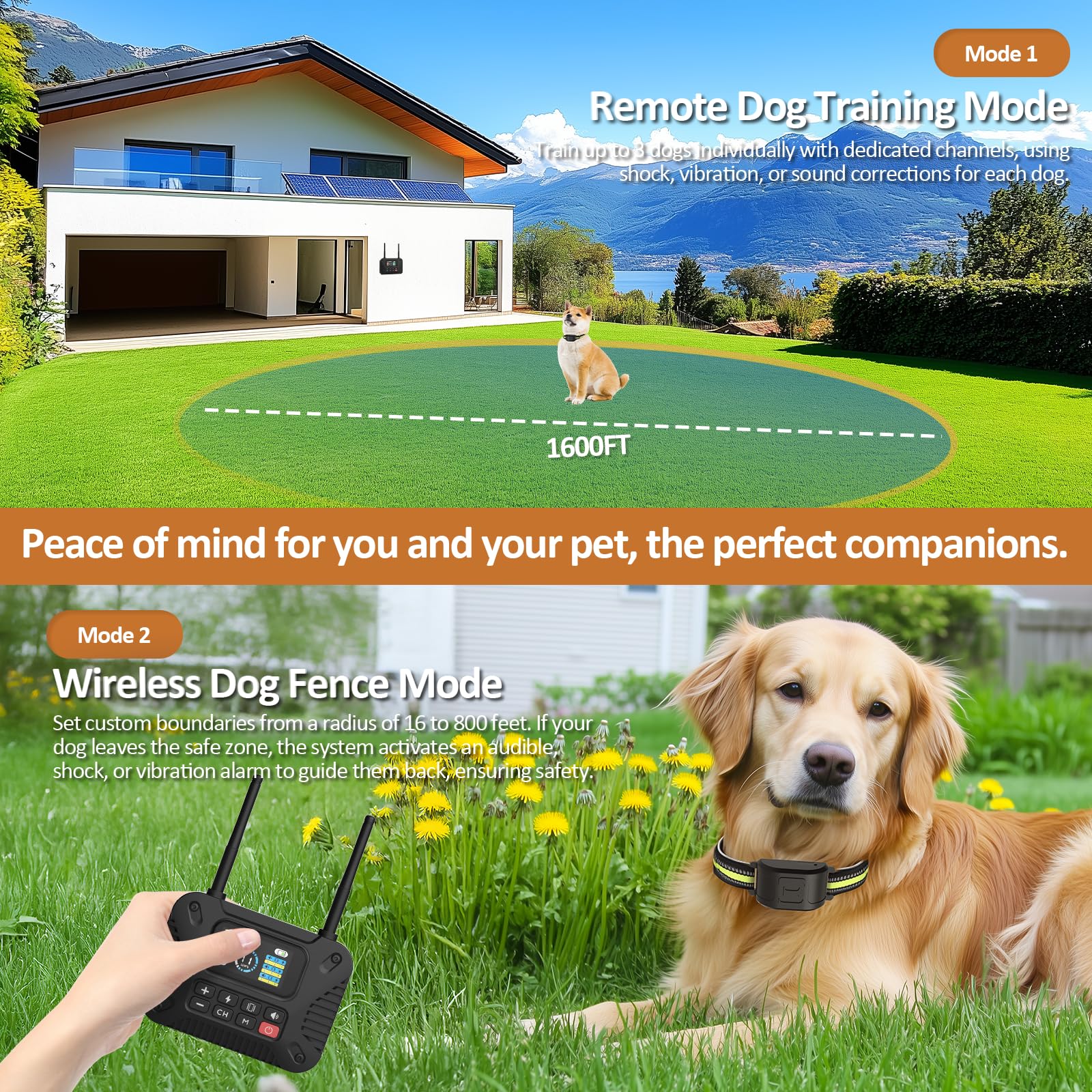 Wireless Dog Fence System, 2.4Ghz Pet Containment & Training Collar With Remote, Adjustable Electric Fence For Dogs, Rechargeabl