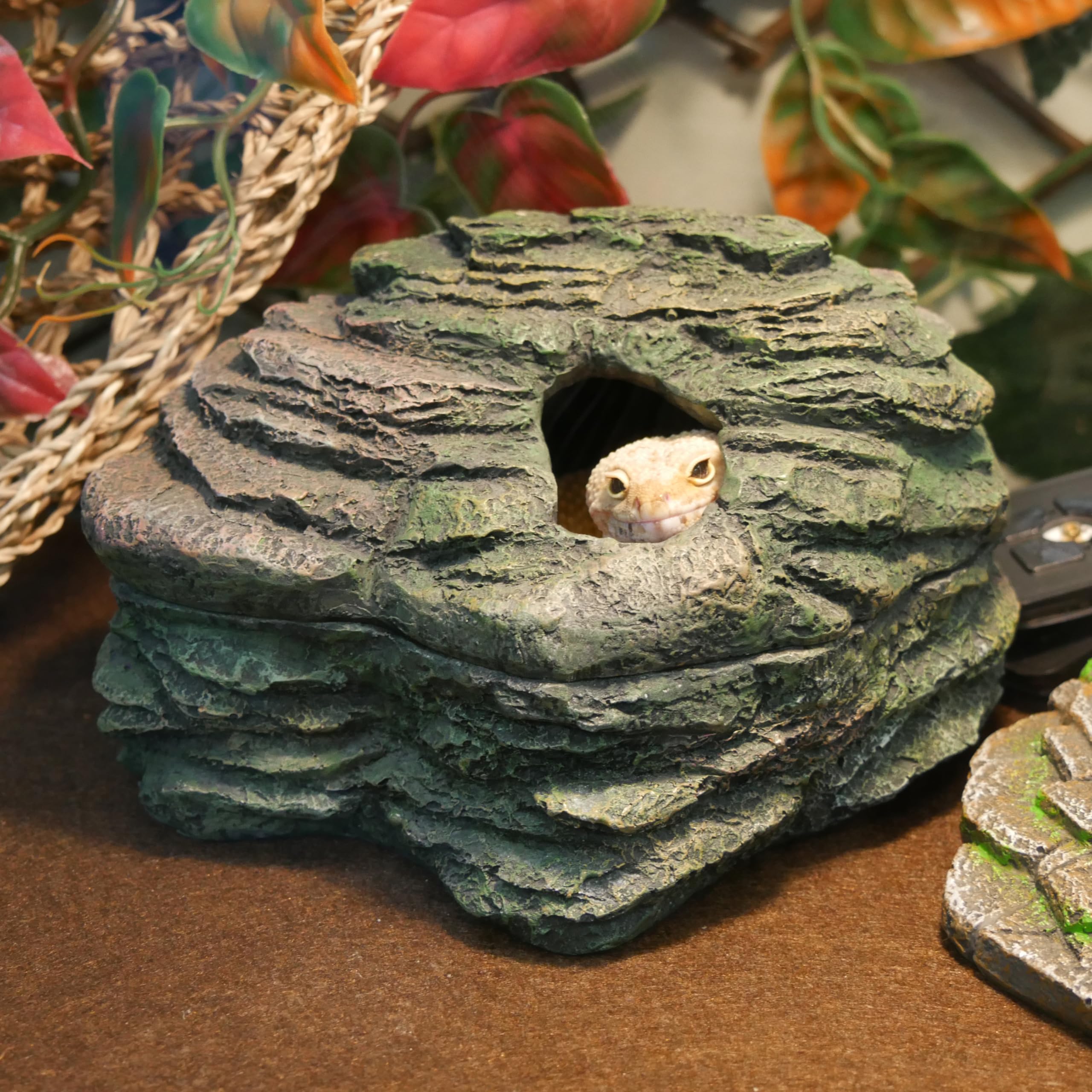 Penn-Plax Reptology Herp Haven Reptile Hide Away Rock Cave - For Terrariums And Aquariums - Great For Reptiles, Amphibians, And Fish – Medium