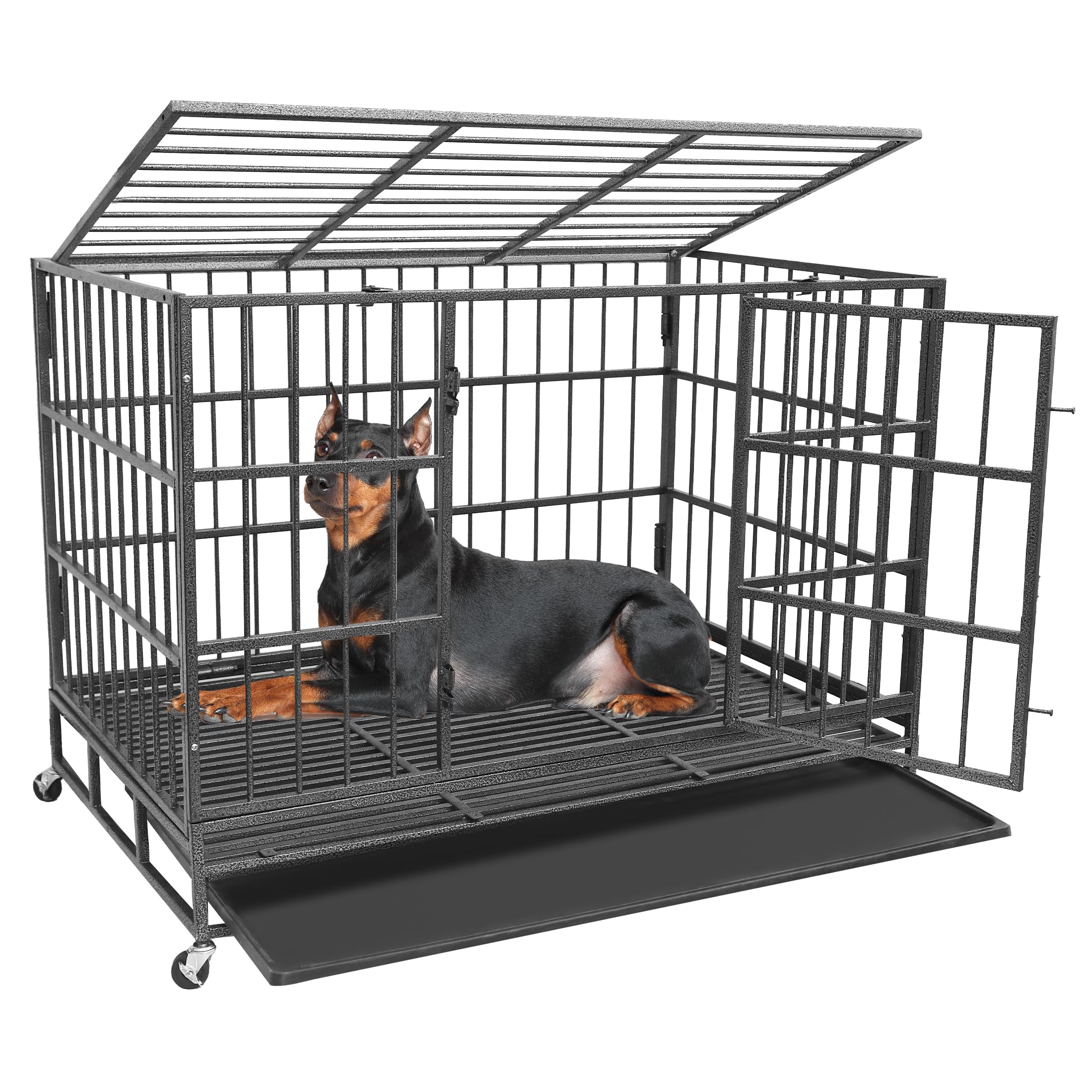 Xpiy Large Dog Crate - 57/48 Inch Metal Kennel For Medium And Small Dogs, Safe Indoor & Outdoor Xl Big Puppy Cage, Pet Playpen Y