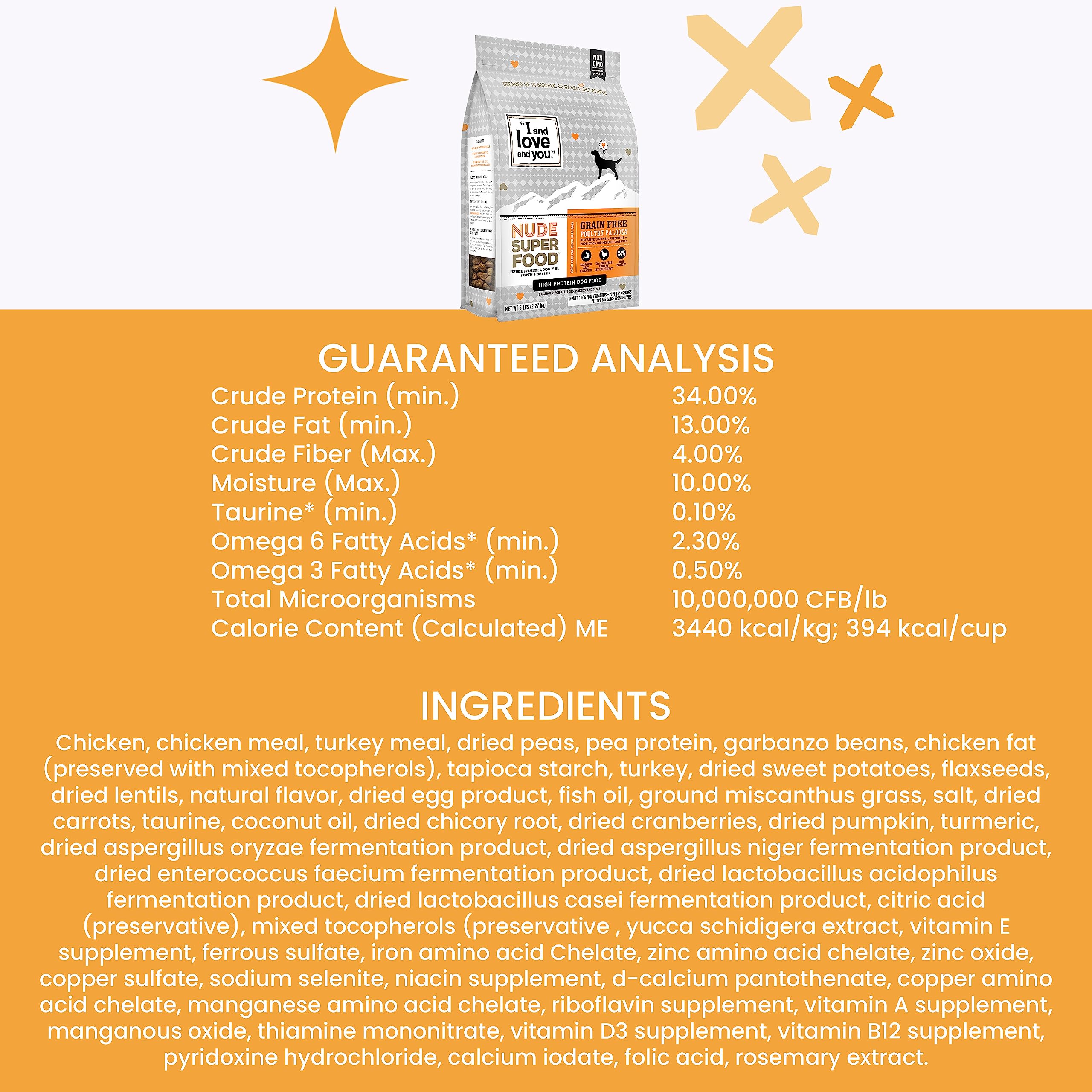 I and love and you Nude Superfood Dry Dog Food - Grain Free Kibble, Prebiotics & Probiotics, Turkey + Chicken, 5-Pound