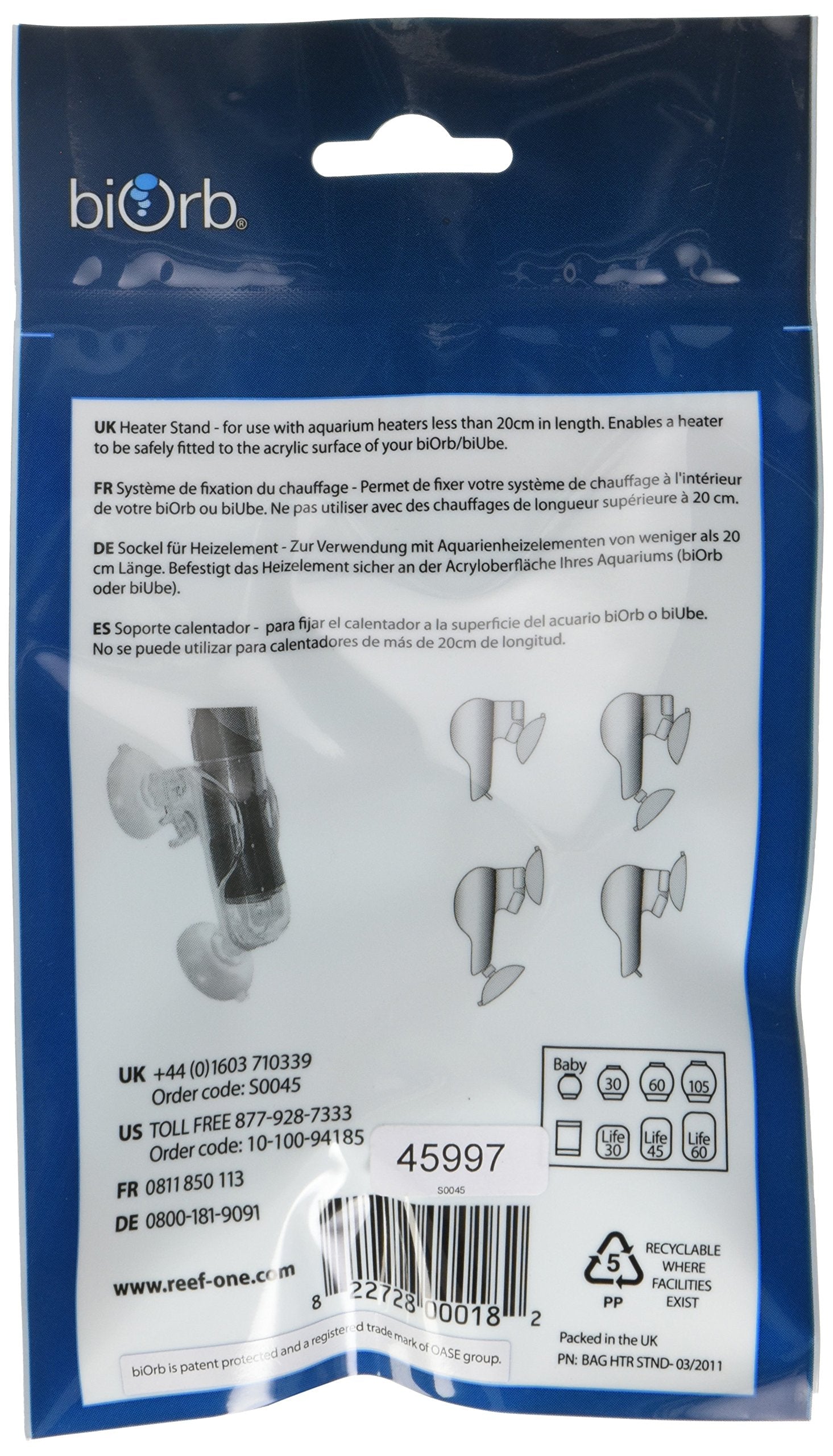 biOrb Heater Holder - Acrylic, Transparent, 4x1 Inch (Pack of 1), Model 45997