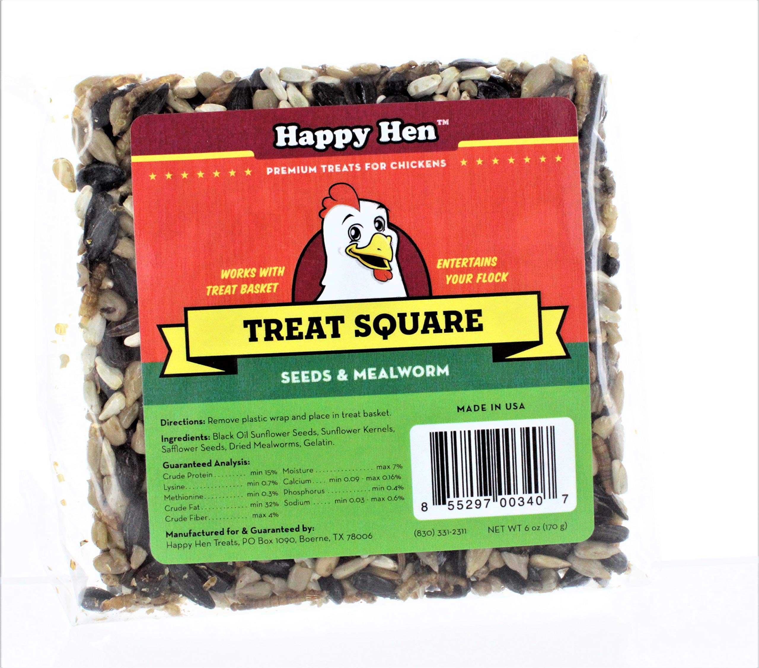 Happy Hen (Case of 6) Treats 6-Ounce. Square-Mealworm and Seed, 4.25 x 4.25 x 1.25 Inches