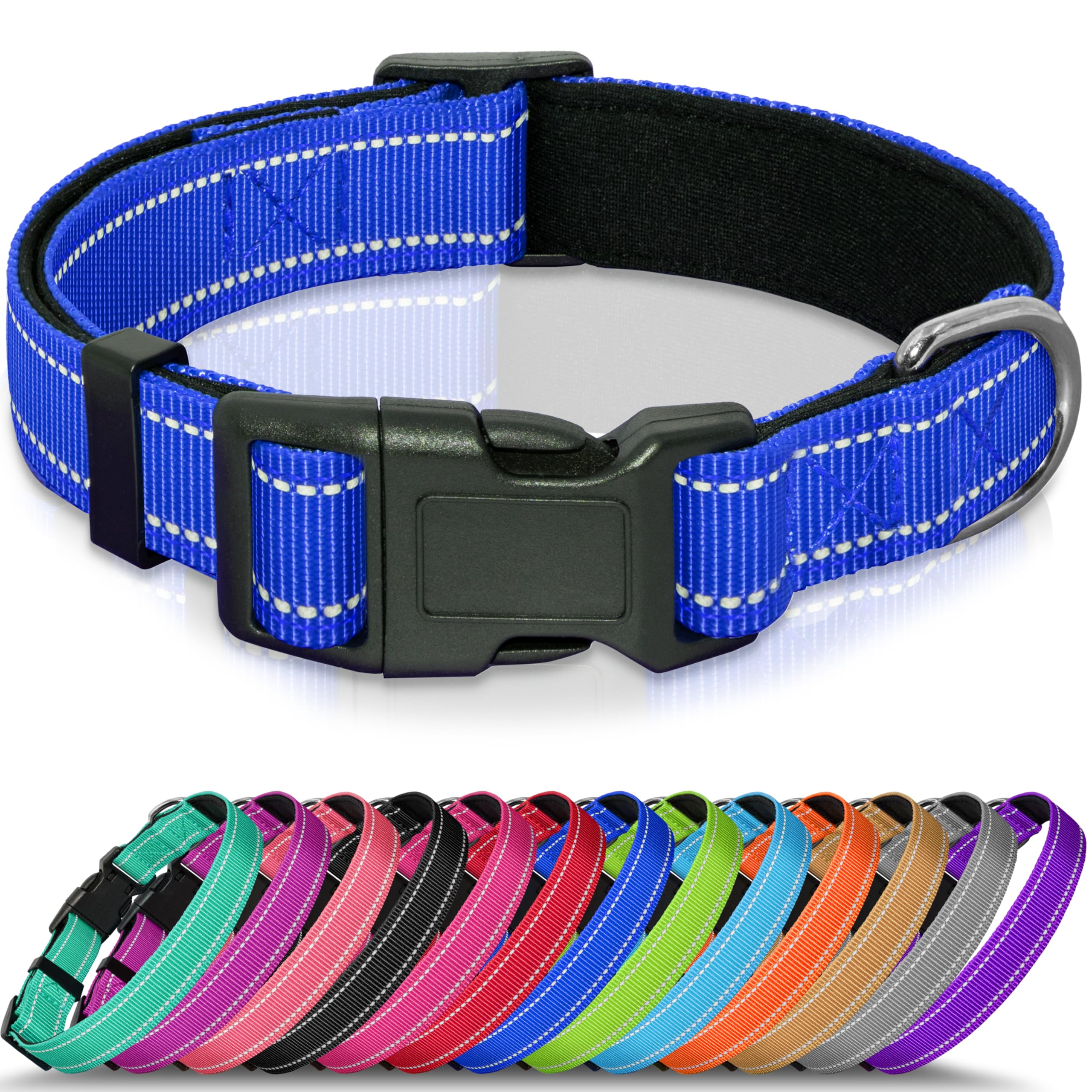Seyezo Refective Dog Collar, Soft Neoprene Padded Pet Collar For Small, Medium, Large Dogs, Adjustable Puppy Collars With Quick 