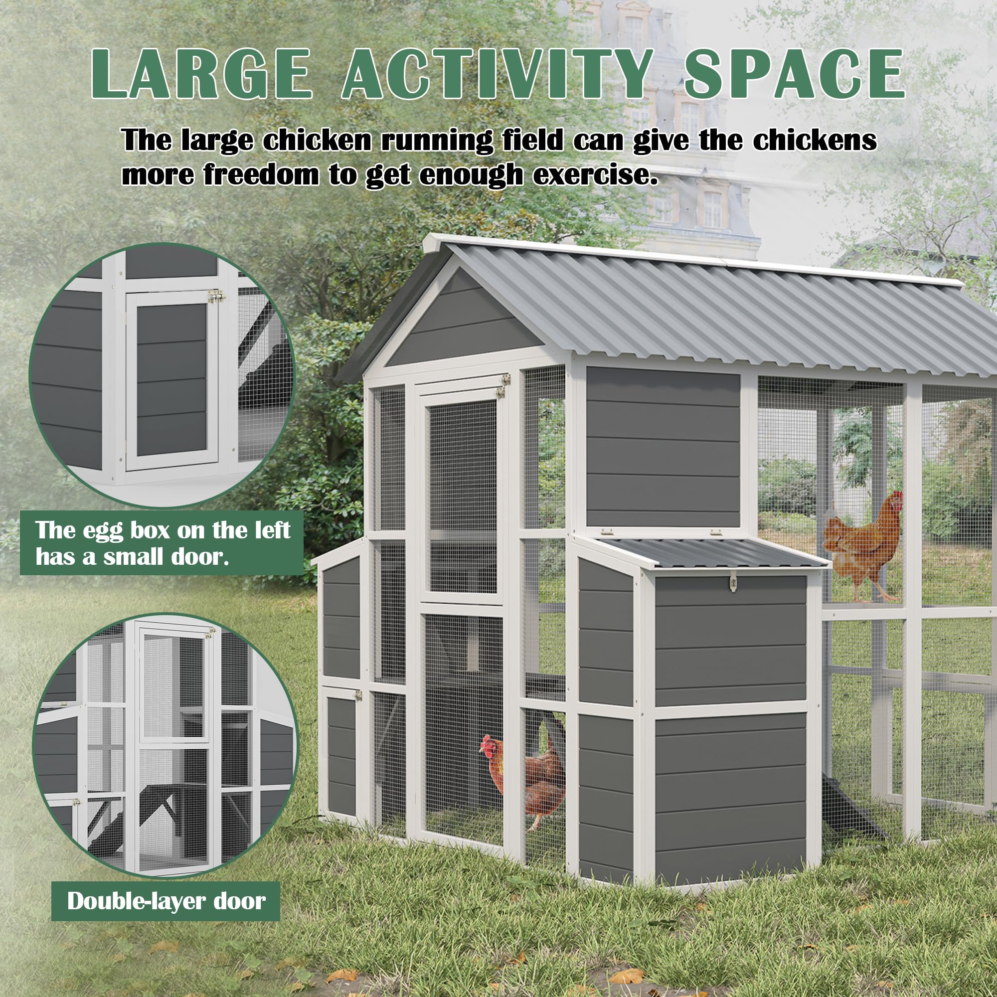 YOPTO Outdoor Wooden Chicken Coop for 10 Chickens,Large Hen House Poultry Habitat Pet Hutch Run Cage with 2 Chicken Nesting Boxe