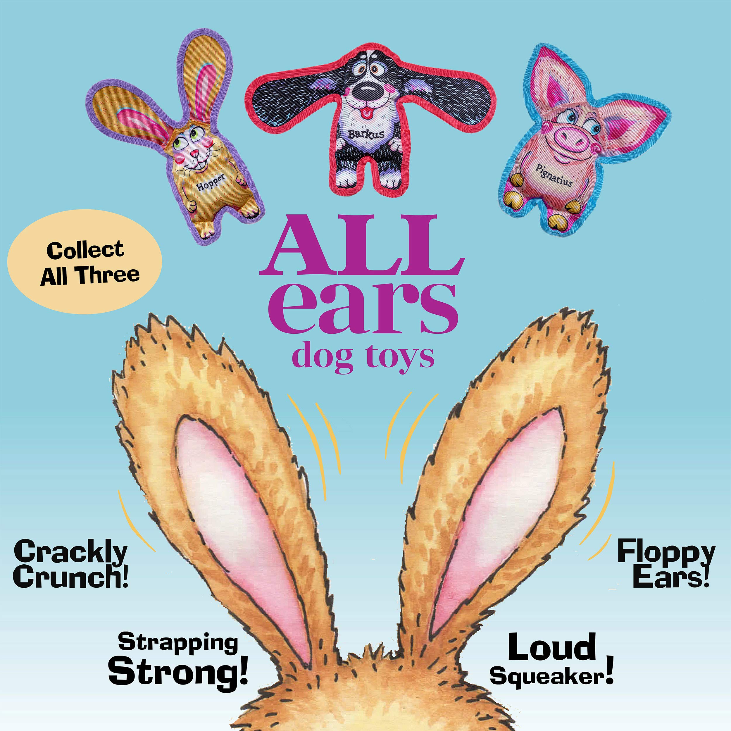 Fuzzu Durable Dog Toy With Squeaker - Floppy Tough Chew Toy, All Ears - Pignatius, Small Inch