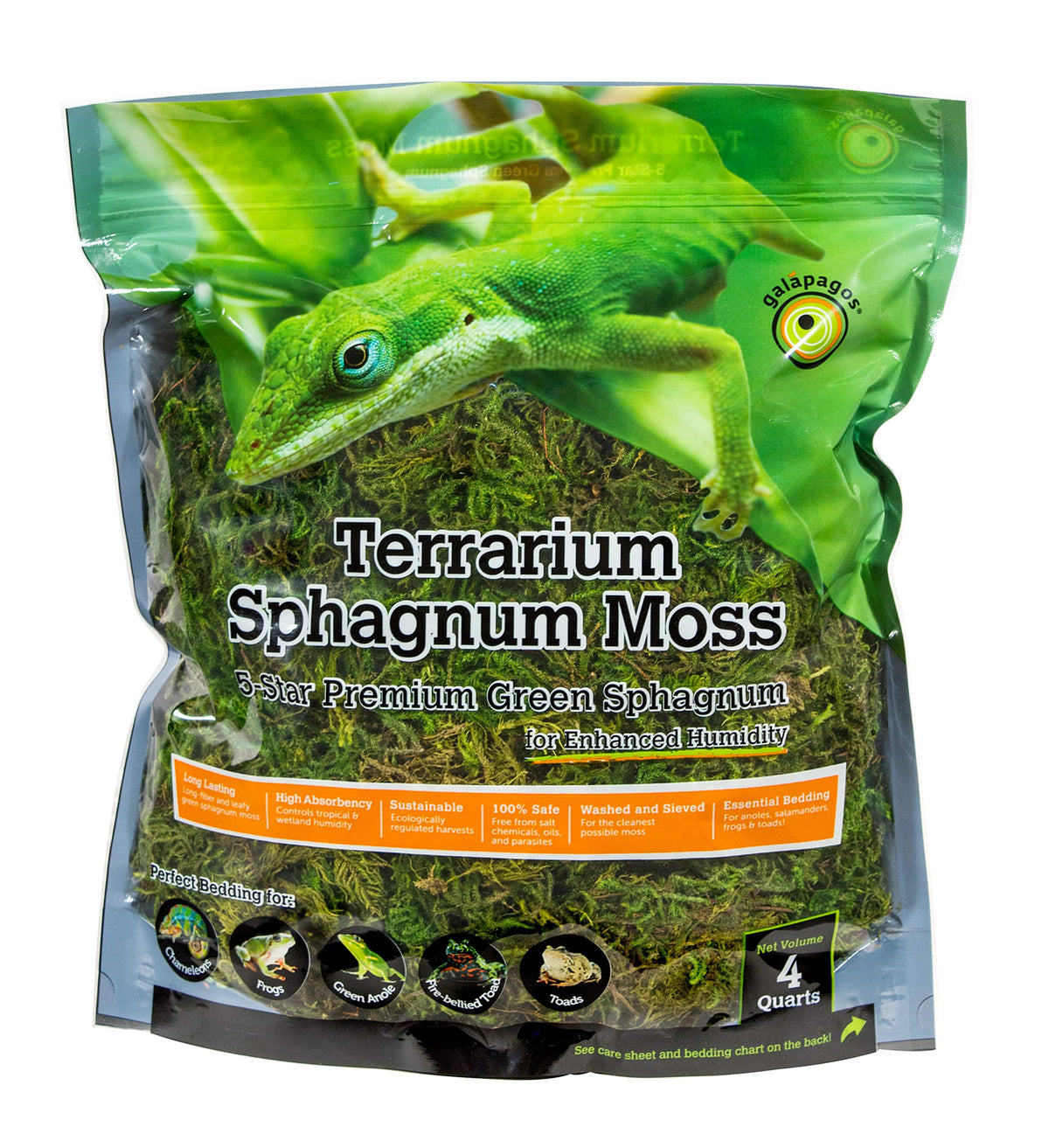 Galápagos (05213) Terrarium Green Sphagnum Moss, Natural, 4 Quart