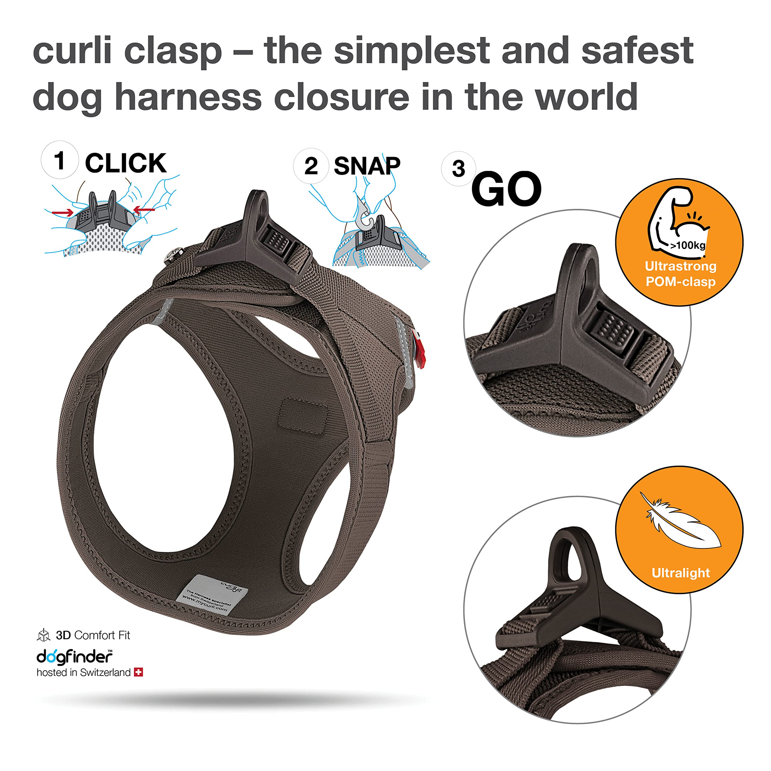 Vest Harness Curli Clasp Air-Mesh Brown 3Xs