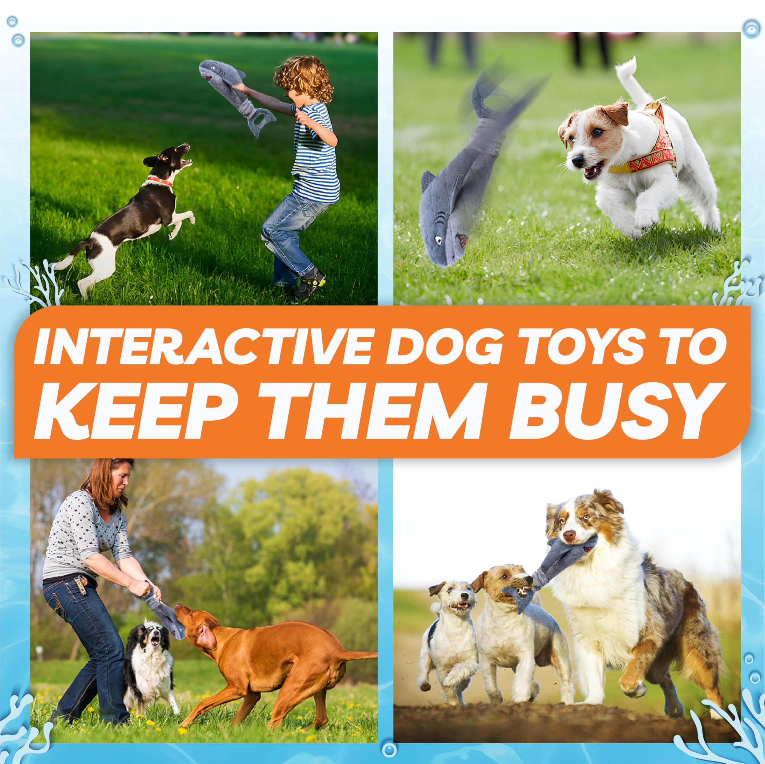 Dog Toys for Small Dogs, Squeaky Tough Dog Toys for Aggressive Chewers, Plush Dog Chew Toys for Teething, Interactive Shark Dog