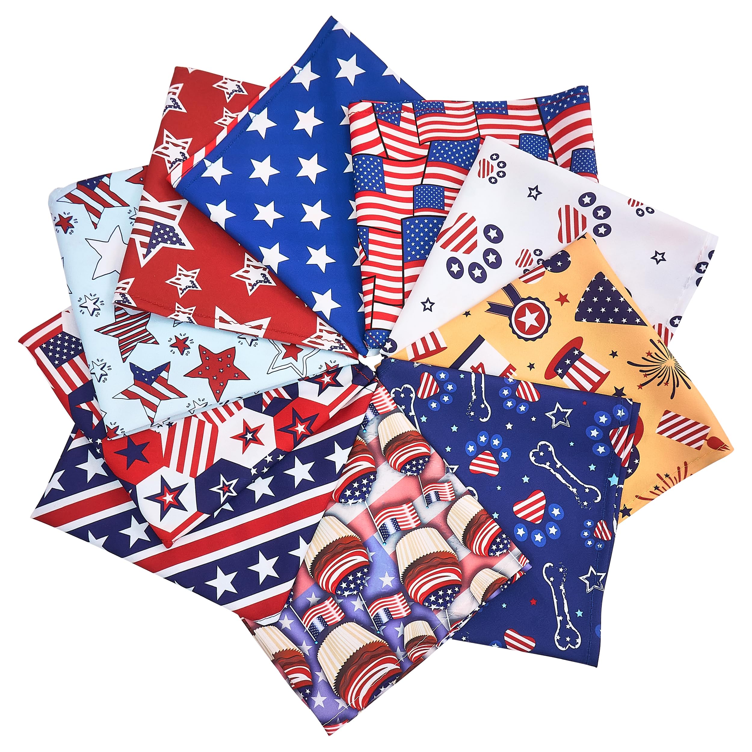 Jpgdn 10Pcs 4Th Of July Dog Bandanas American Flag Stars And Stripes Patriotic Balloons Pattern For Medium Boys Girls Independen