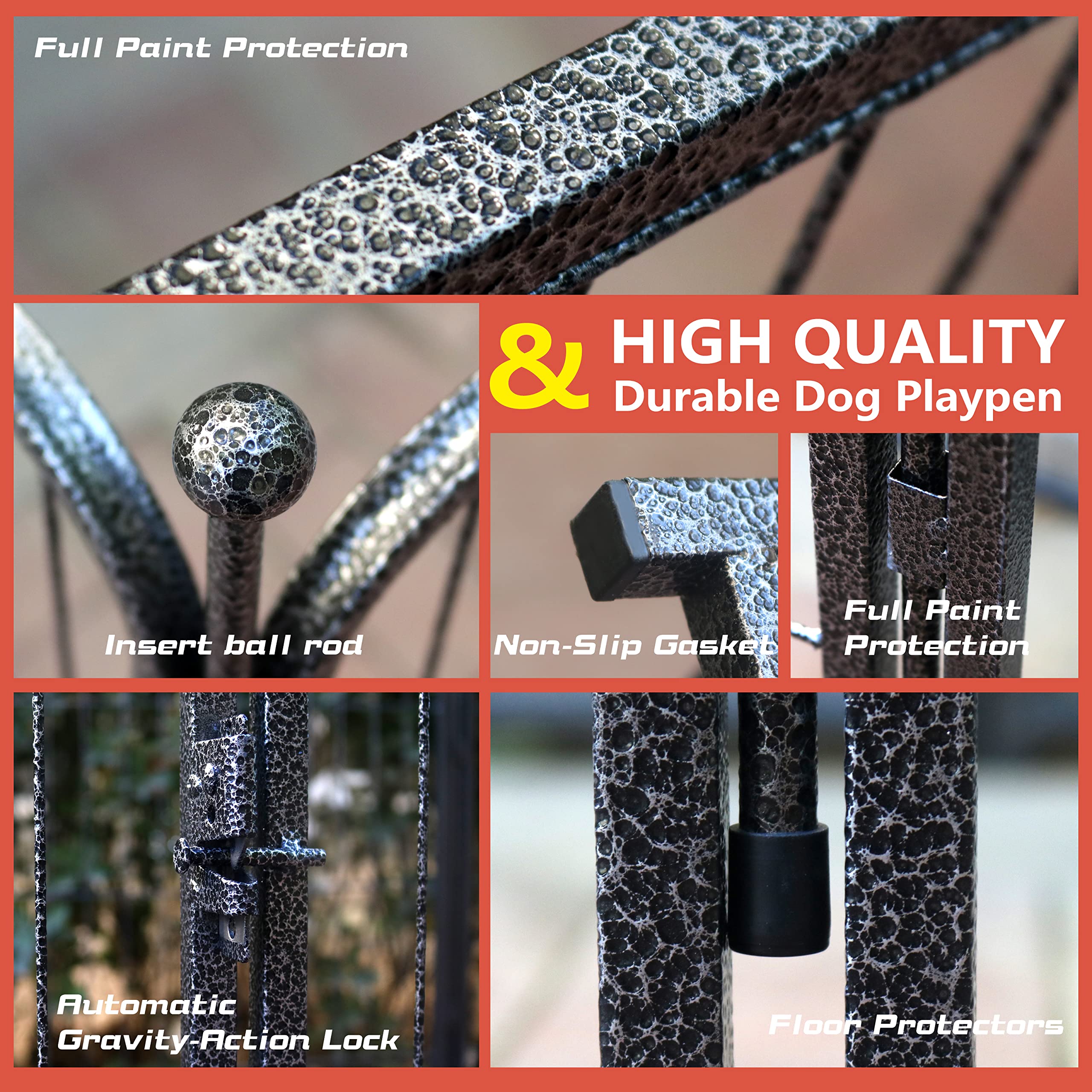 Dog Playpen,24/32/40 Inch Height In Heavy Duty,Folding Indoor Outdoor Dog Exercise Fence, Portable Pet Playpen With Door For Large Medium Dogs - Silver Gray (8 Panels, 32 Inch)