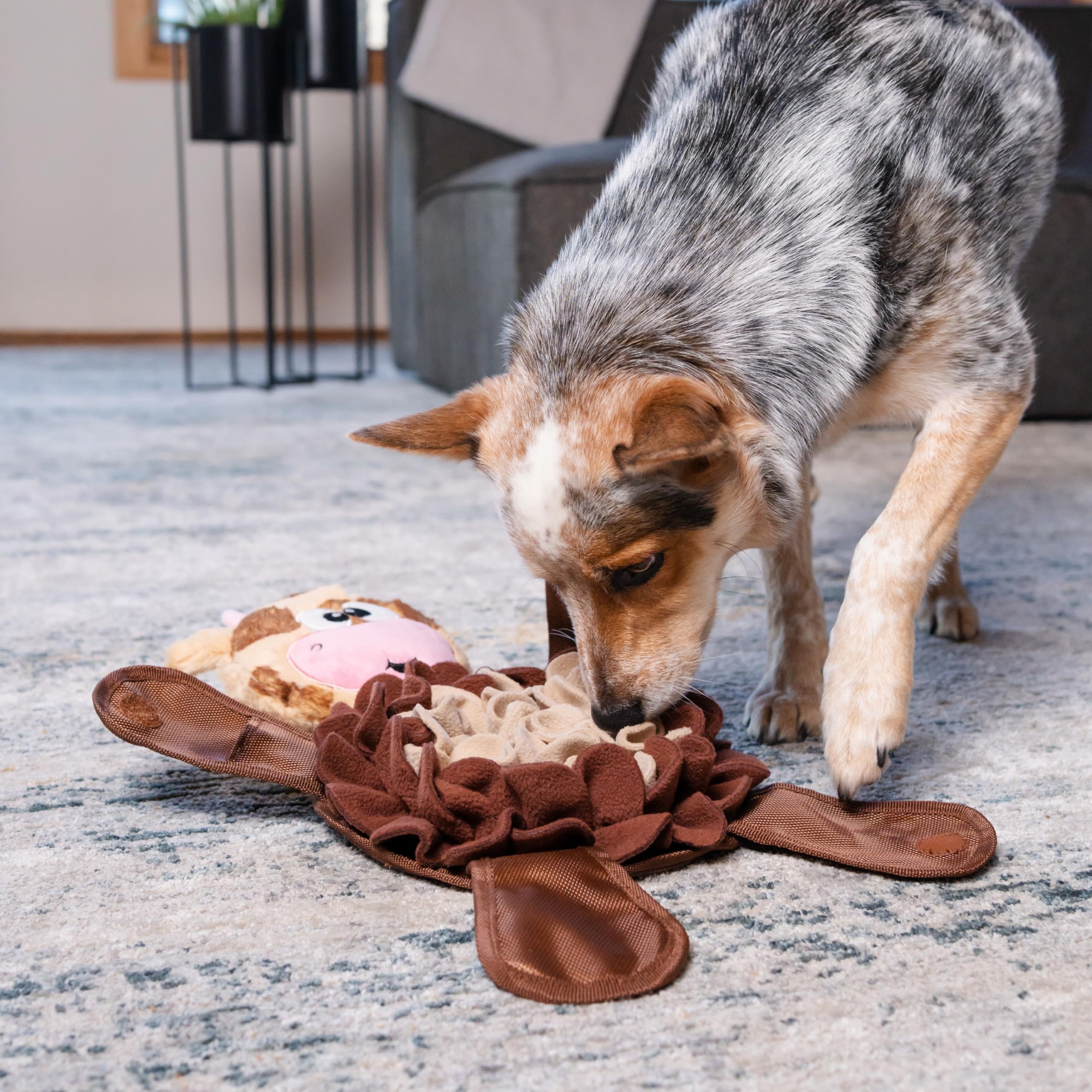 Outward Hound By Nina Ottosson Snuffle Palz Plush Snuffle Mat Dog Treat Puzzle, Non-Slip, Brown, Cow, Large