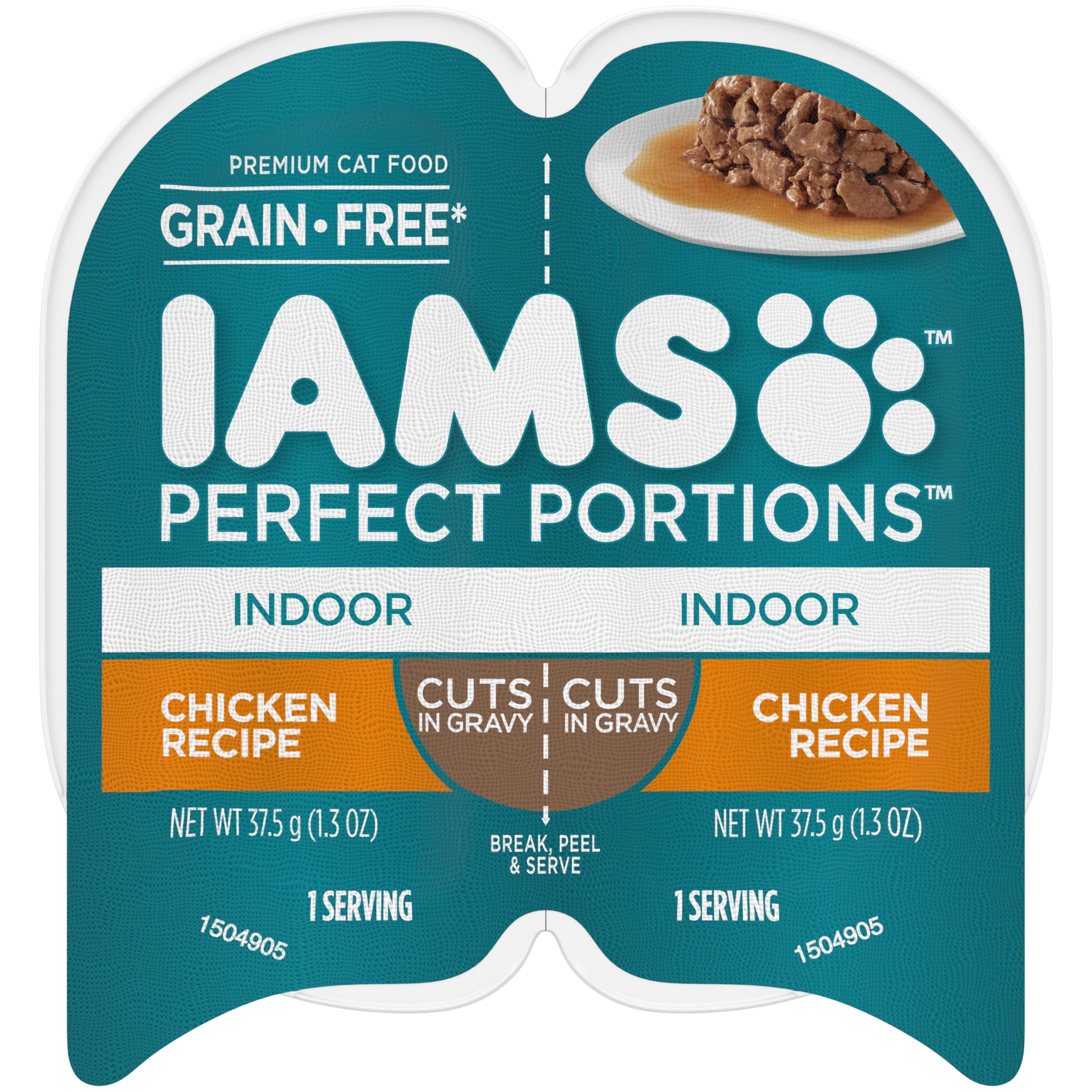 IAMS PERFECT PORTIONS Indoor Adult Grain Free* Wet Cat Food Cuts in Gravy, Chicken Recipe, (24) 2.6 oz. Easy Peel Twin-Pack Tray