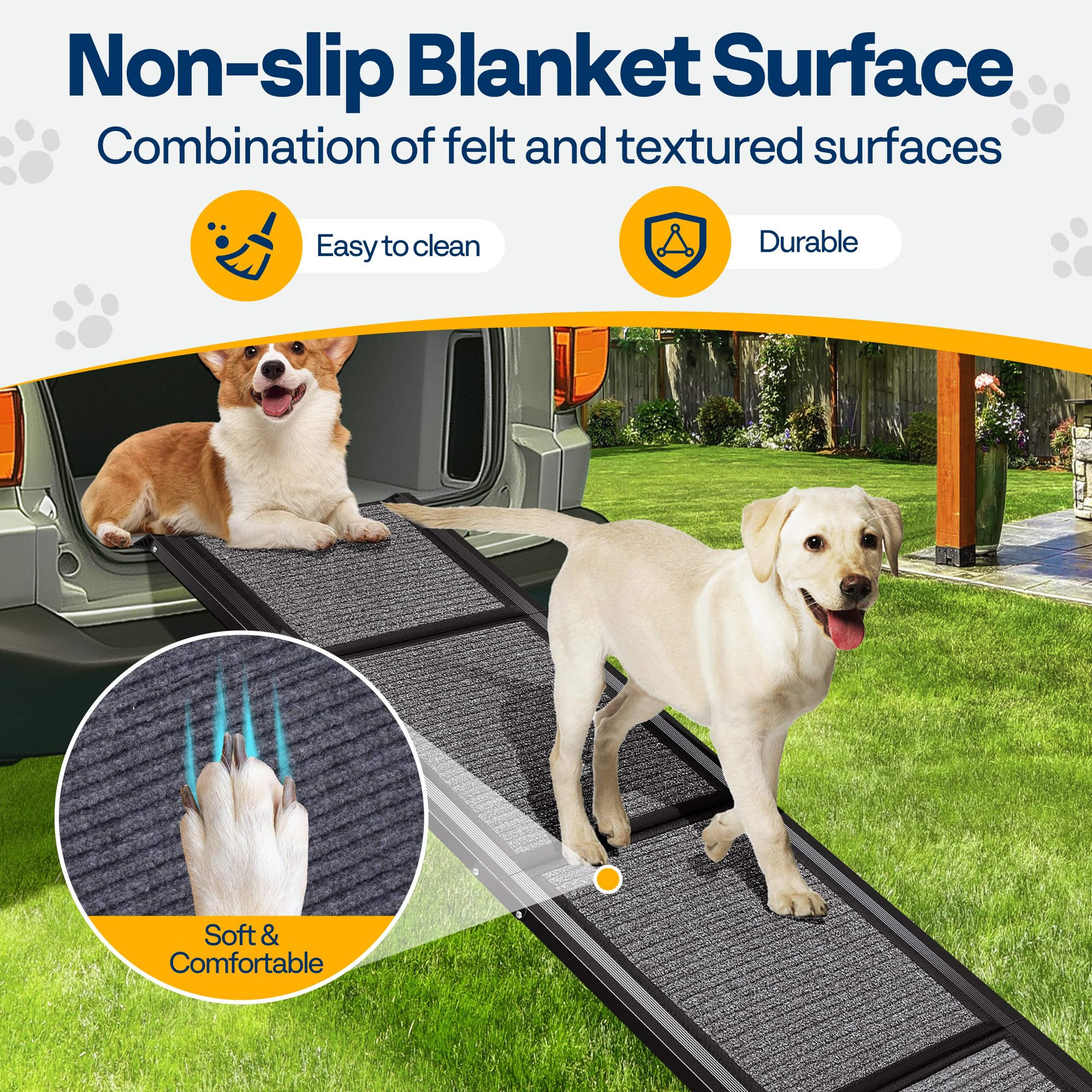 Vivohome Dog Ramp For Car, Stairs, 71'' X 20'' Extra Long & Wide Folding Dog Ramp With Anti-Slip Rug Soft Surface For Medium Or