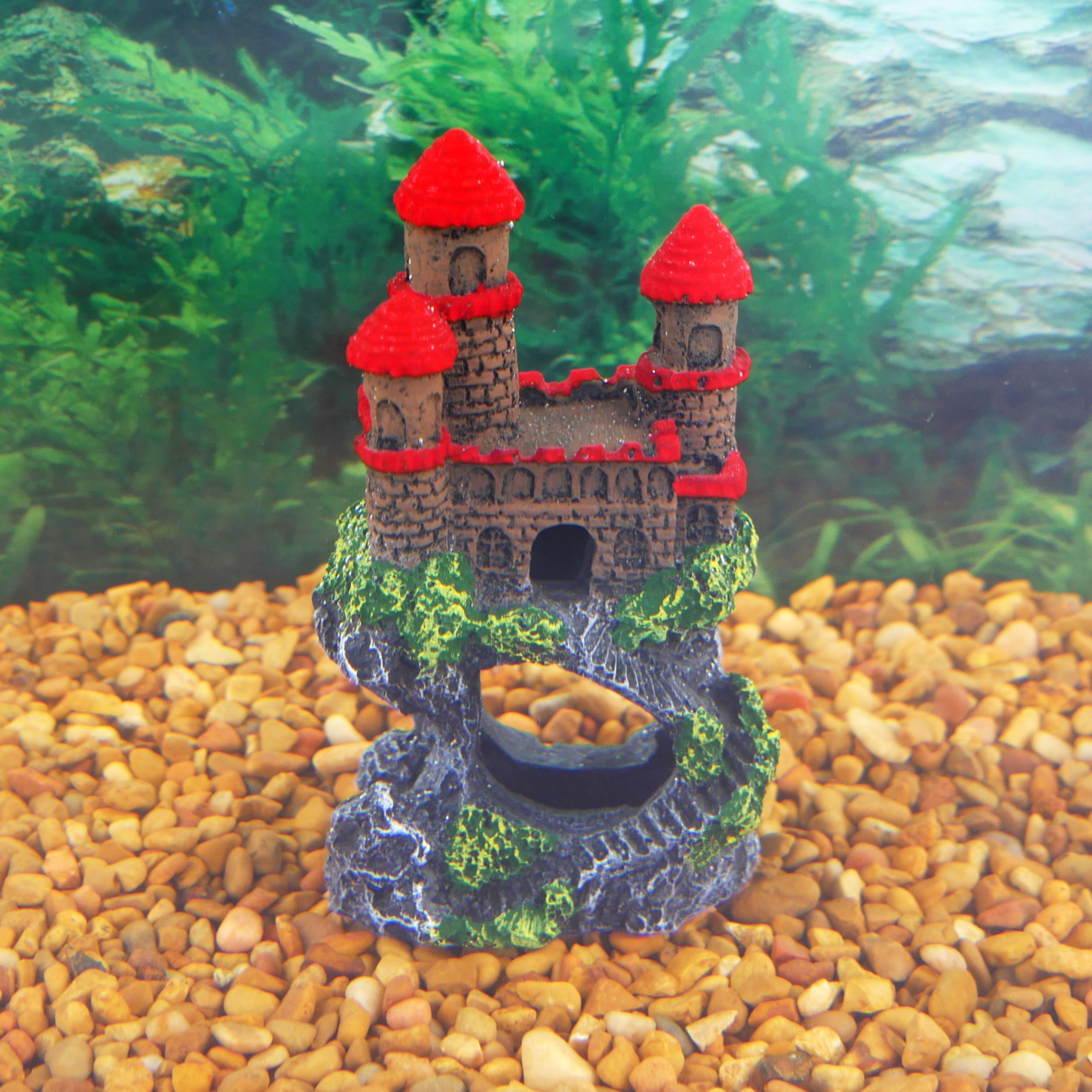 Penn-Plax Age-Of-Magic Magical Mini Castle Aquarium Decoration – Safe For Freshwater And Saltwater Fish Tanks – Red