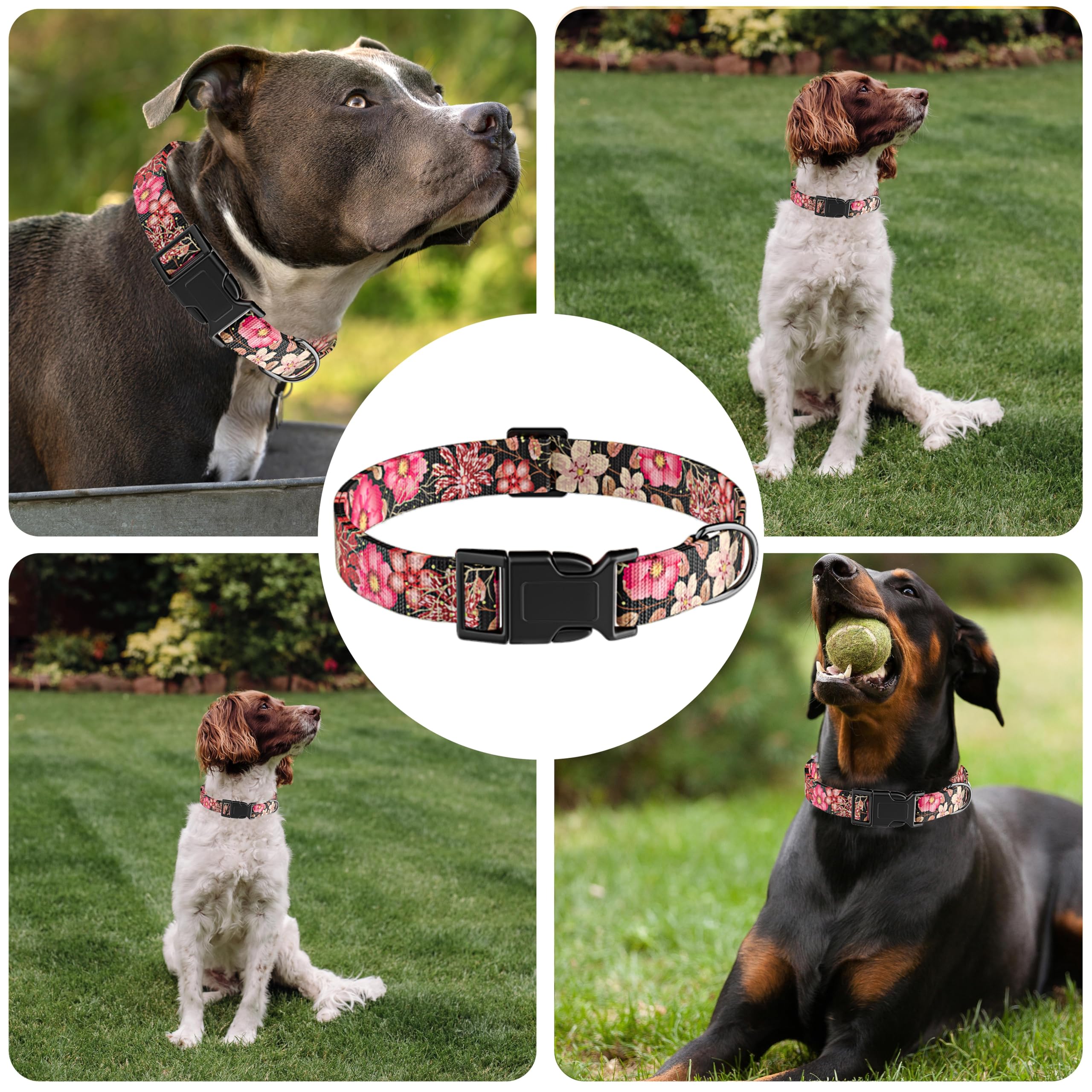 Seyezo Dog Collar For Boys & Girls, Puppy Collar For Small To Large Dogs, Adjustable Soft Floral Pattern Pet Collar With Safety