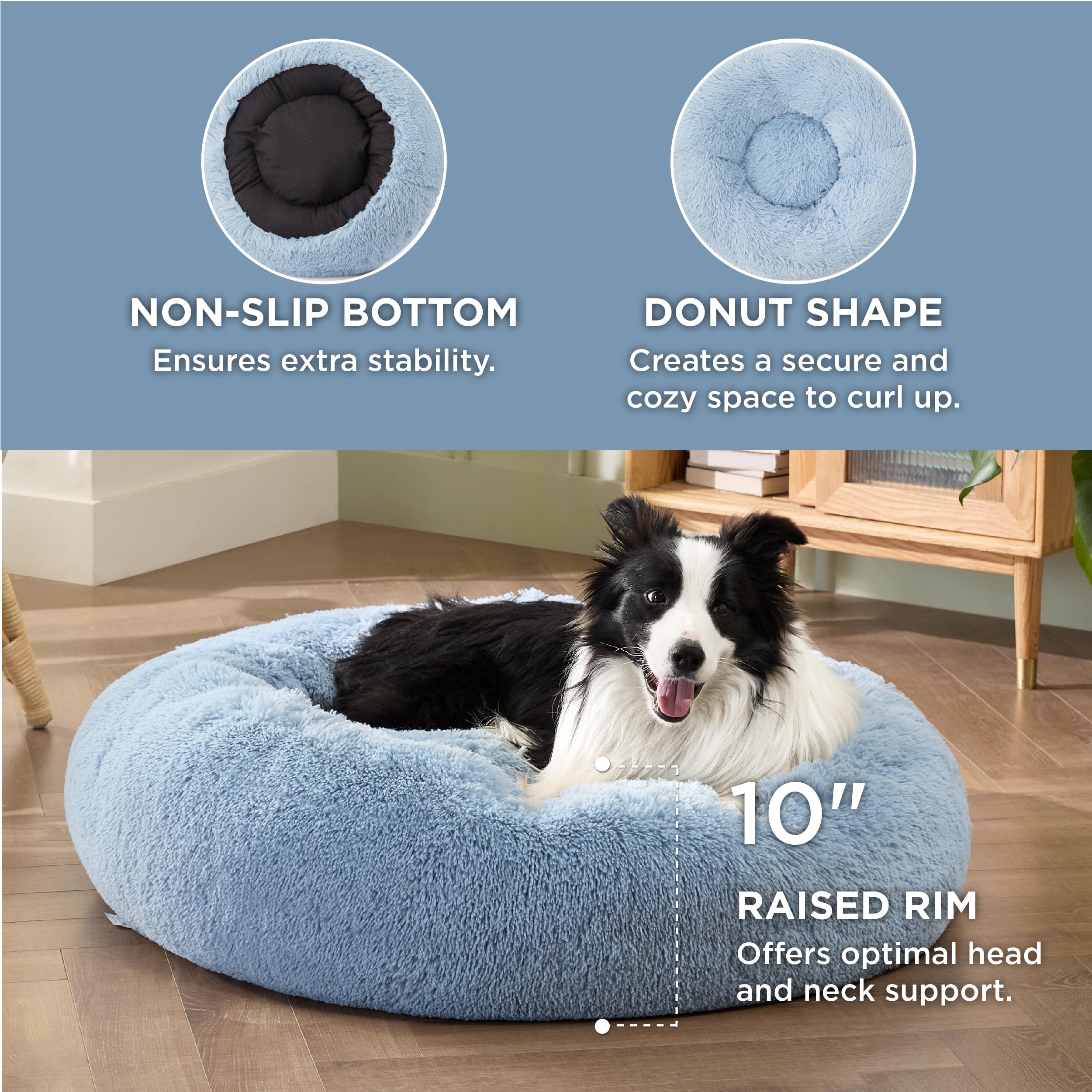 Bedsure Calming Dog Bed For Large Dogs - Donut Washable Large Pet Bed, Anti-Slip Round Fluffy Plush Faux Fur Dog Bed, Fits Up To
