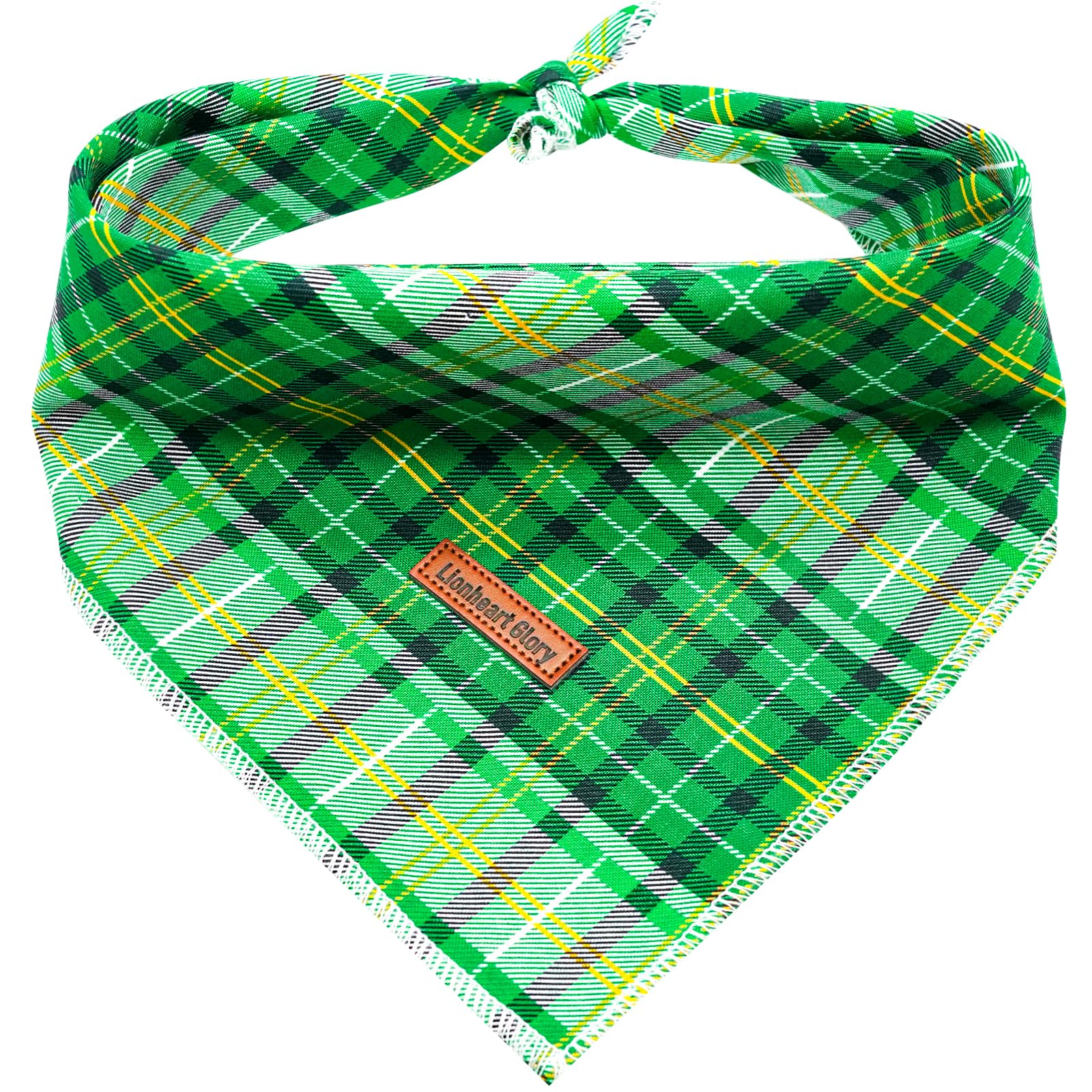 Lionheart Green Plaid Dog Bandana - Soft Washable Square Adjustable Scarf For Small Dogs And Cats