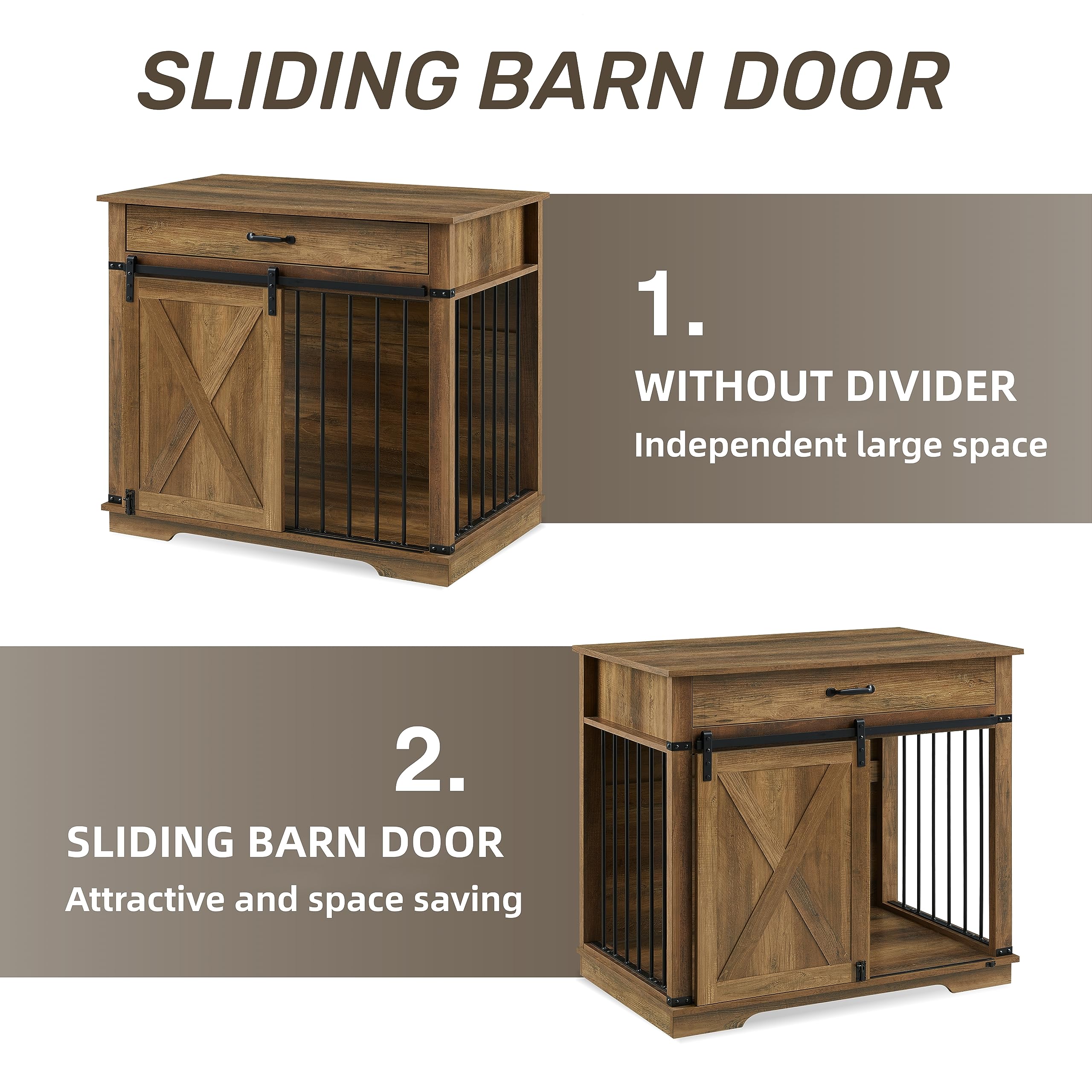 EDYO LIVING 38 Large Dog Crate Furniture with Sliding Barn Door, Wooden Dog Kennel with Drawer for Storage, Water Resistant Indo