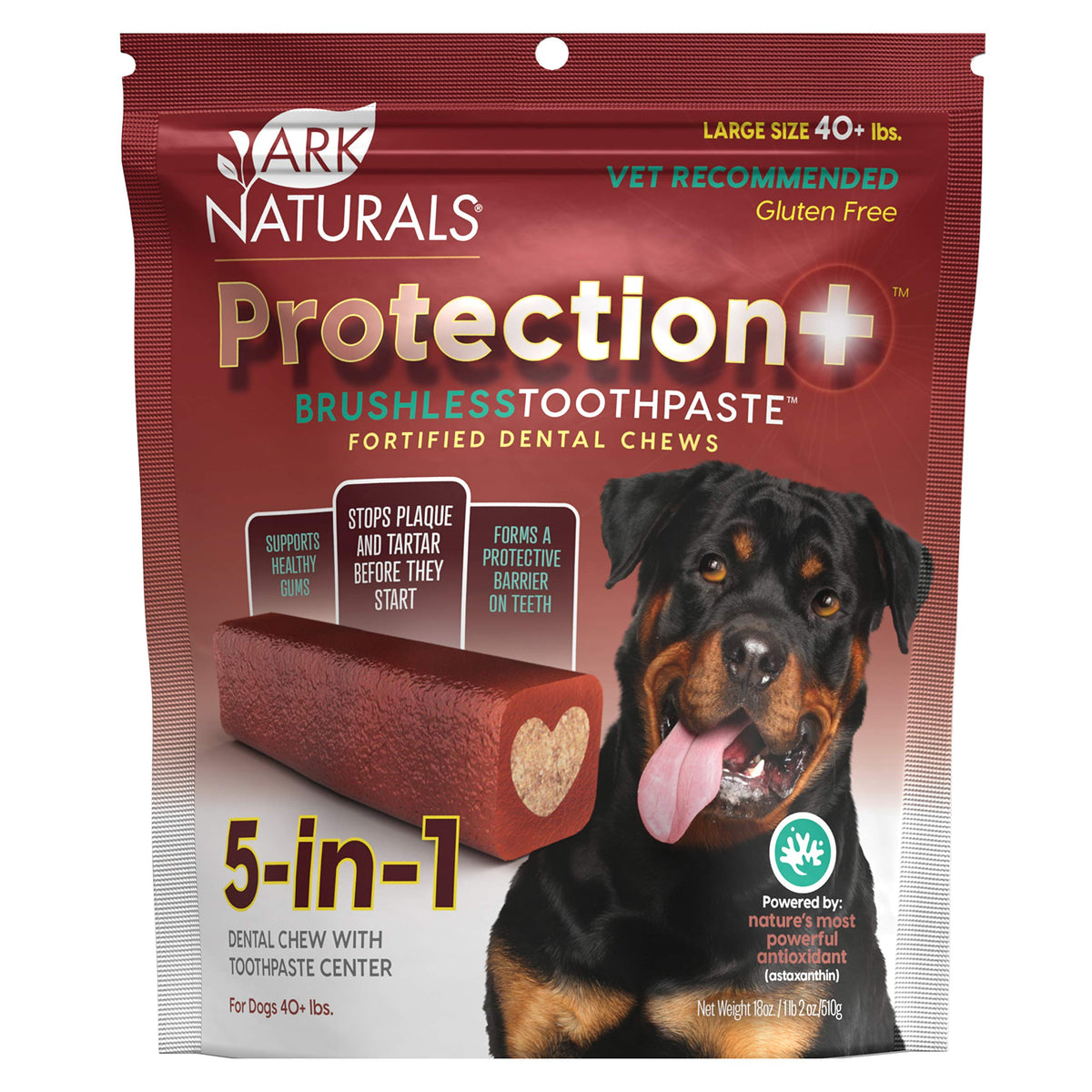 Ark Naturals Protection+ Brushless Toothpaste – Large Breeds, 18Oz Bag – Dog Dental Chew With Toothpaste Center – Prevent Plaque & Tartar And Freshen Breath With Dental Chews For Dogs
