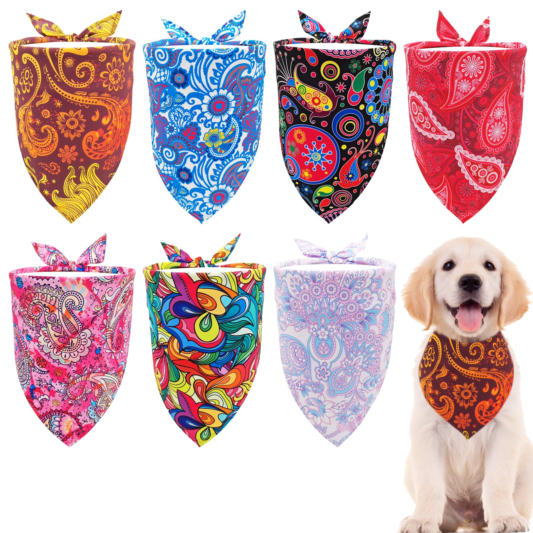 Pai Sence 7 Pcs Small Dog Bandanas Paisley 25 Inch Polyester Dog Bandana For Medium Dogs Cats Large Scarves Party Grooming M