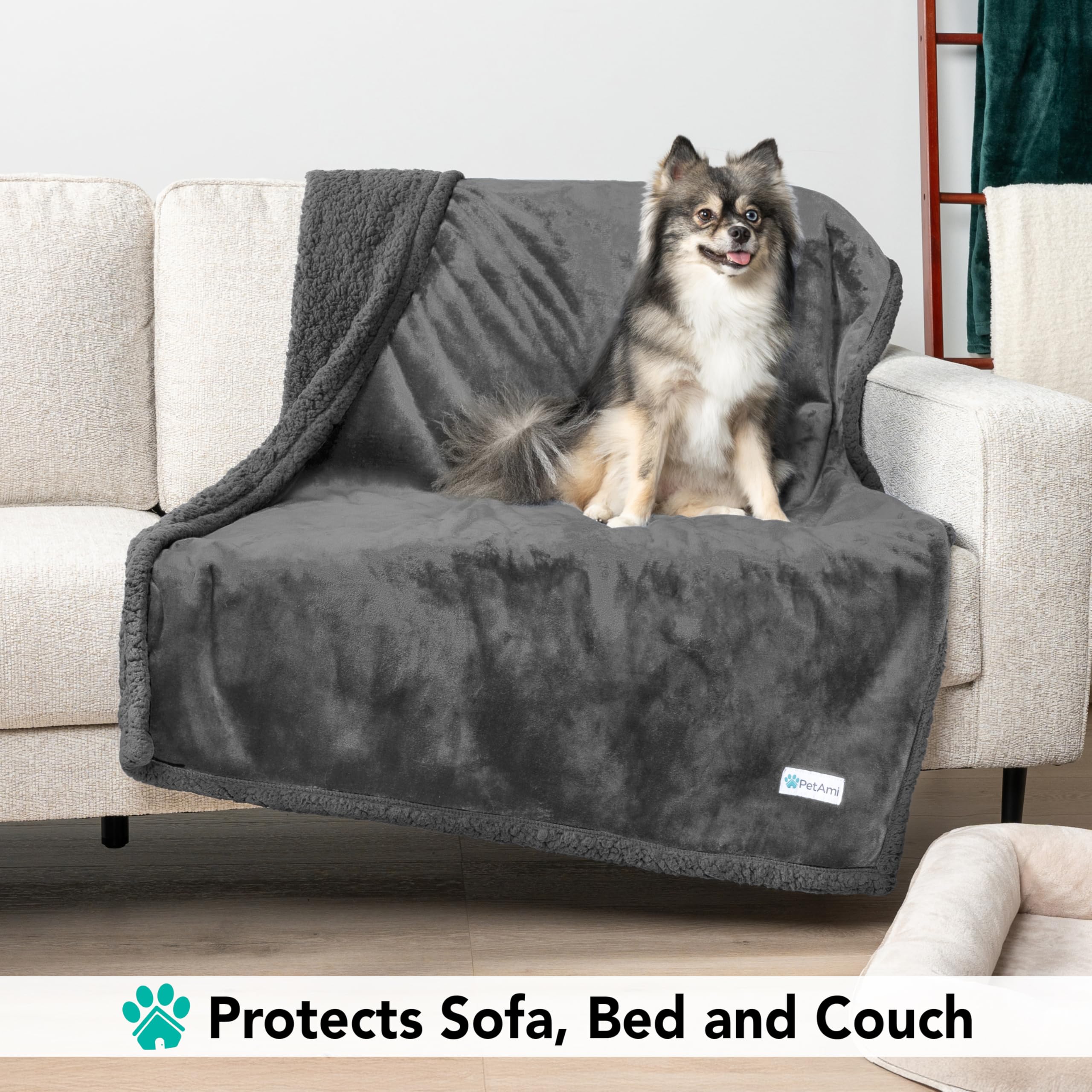 Petami Dog Blanket For Small Medium Dogs, Pet Bed Blanket Cat Puppy Kitten, Fleece Furniture Couch Cover Protector Sofa Car, Soft Sherpa Dog Throw Plush Reversible Washable, Mini 29X40 Solid Dark Gray