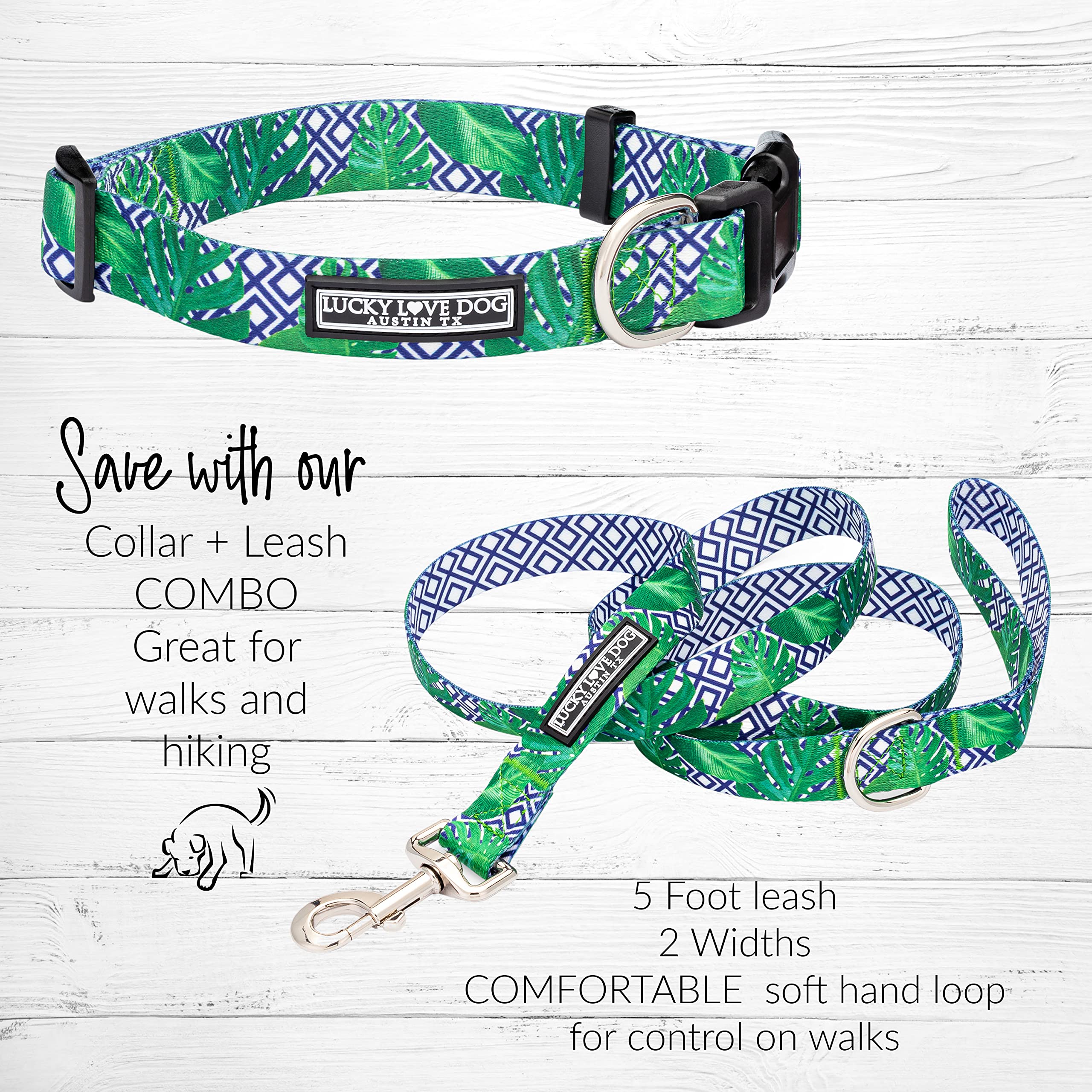 Lucky Love Dog Collar, Beautiful & Vivid Pattern Small Boy Dog Collars, Easy On & Off Clasp Accessory (Blue Laguna, S)