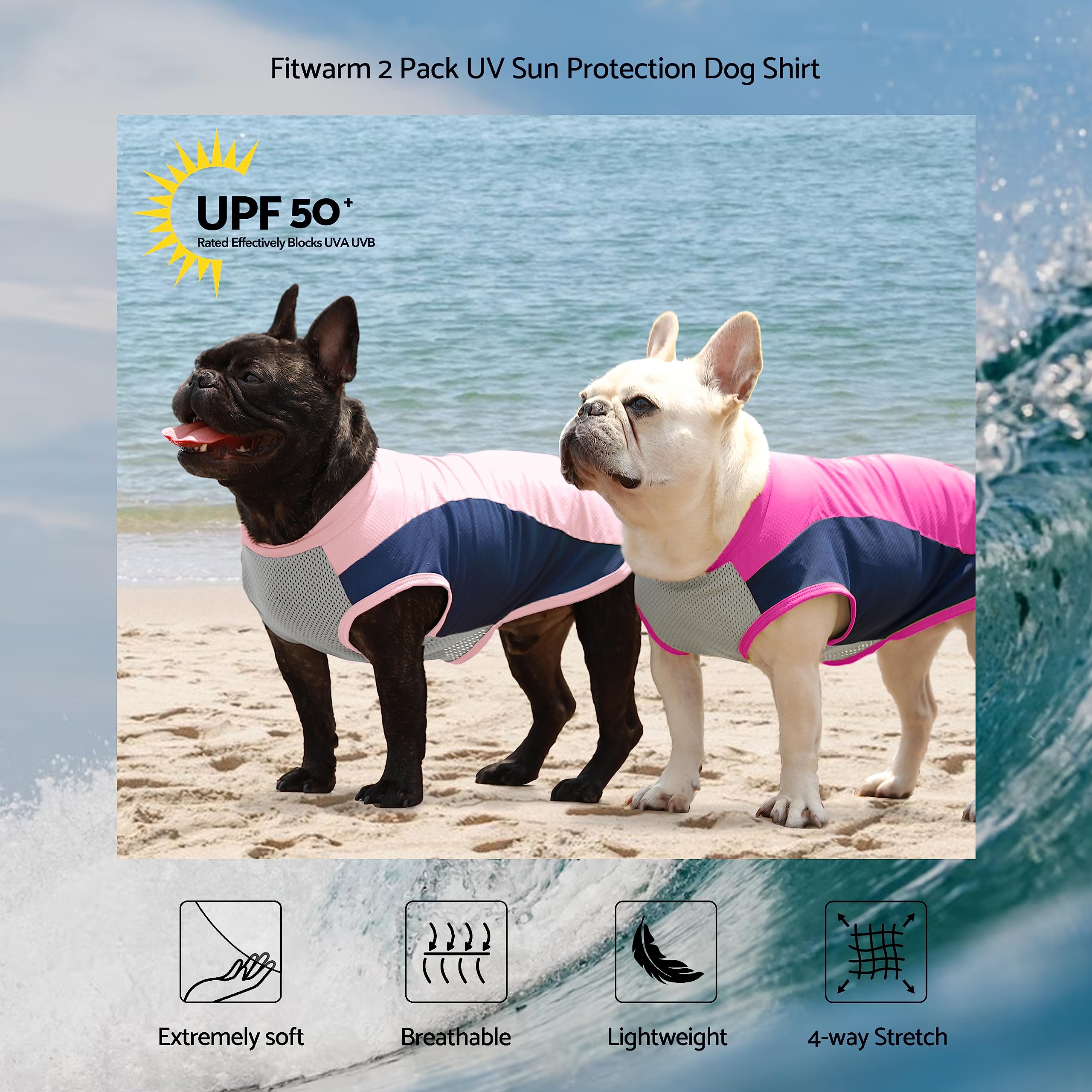 Fitwarm 2 Pack Upf 50+ Uv Sun Protection Dog Shirt, Lightweight Breathable Cooling Vest, Quick Dry Dog Summer Clothes For Small