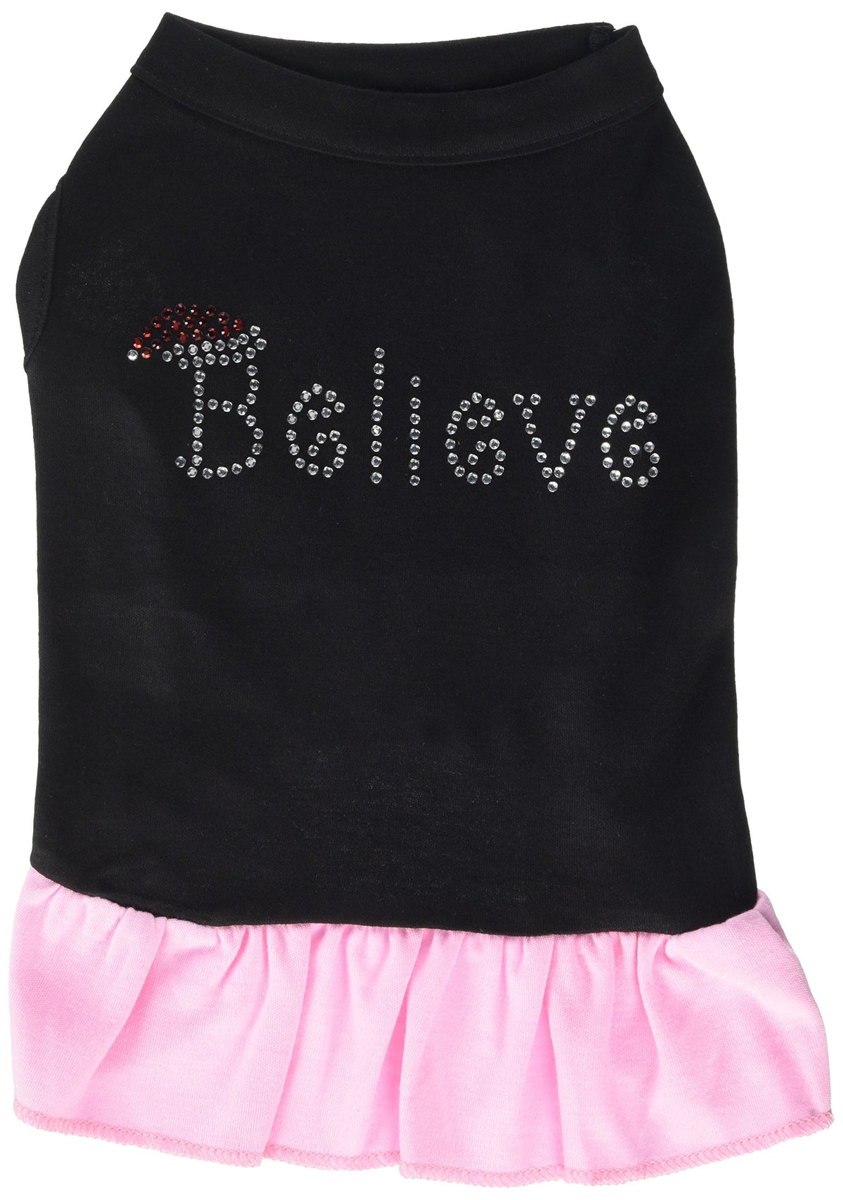 Christmas Pet Dog & Cat Dress Rhinestone, &quot;Believe&quot; Black W/Light Pink 3XL (25-35 lbs.)