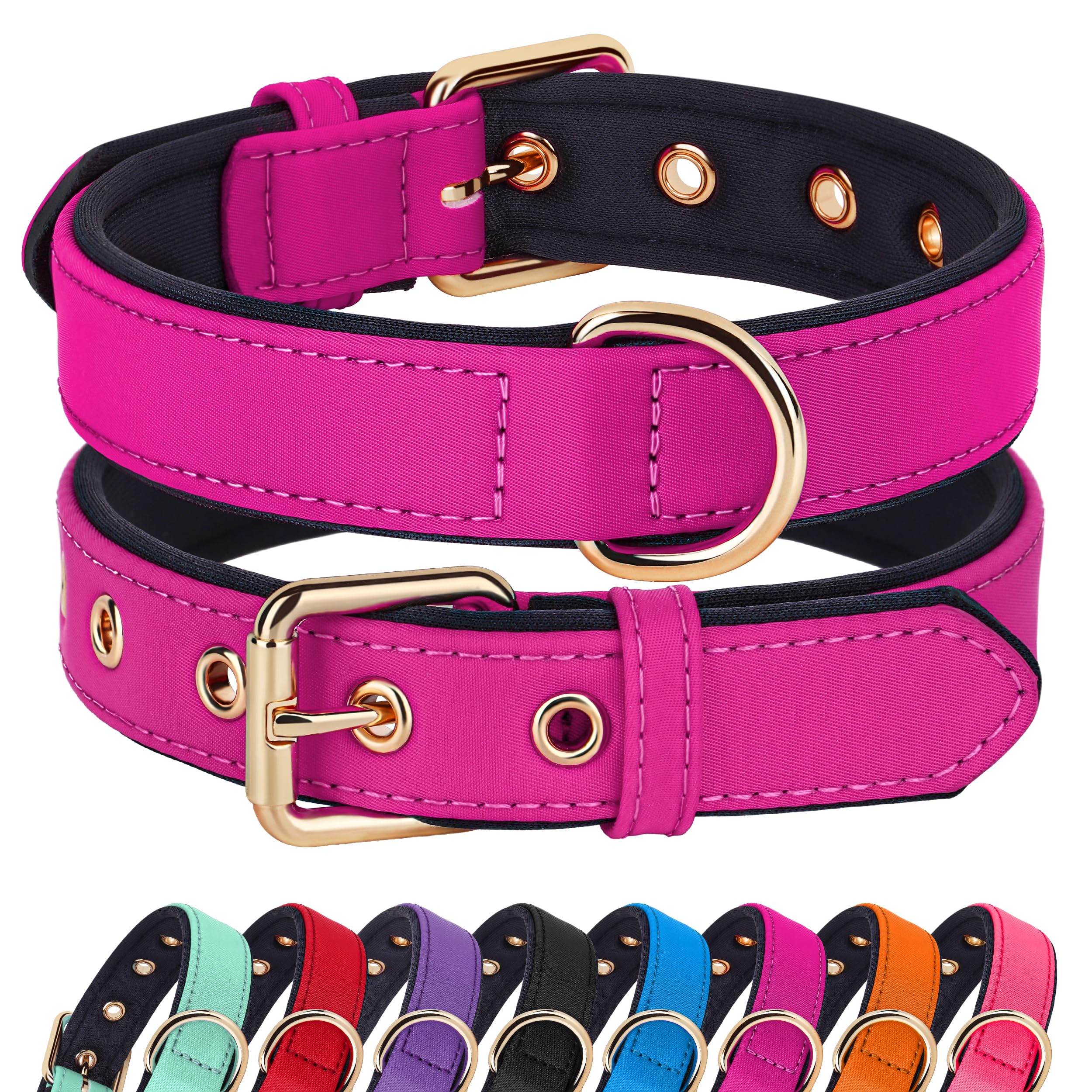 Didog Soft Padded Dog Collars For Medium Dogs, Lightweight And Breathable Dog Collar Waterproof With Metal Buckle, Rose Purple, 