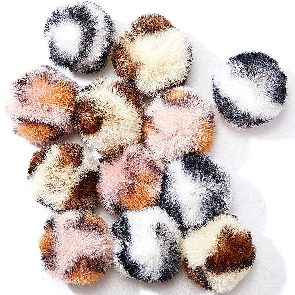 Weewooday 12 Pieces Cat Pom Pom Balls Toys Large Fuzzy Cat Ball Artificial Large Plush Ball For Cats Pets Interactive Playing Indoor(Pink,Leopard)