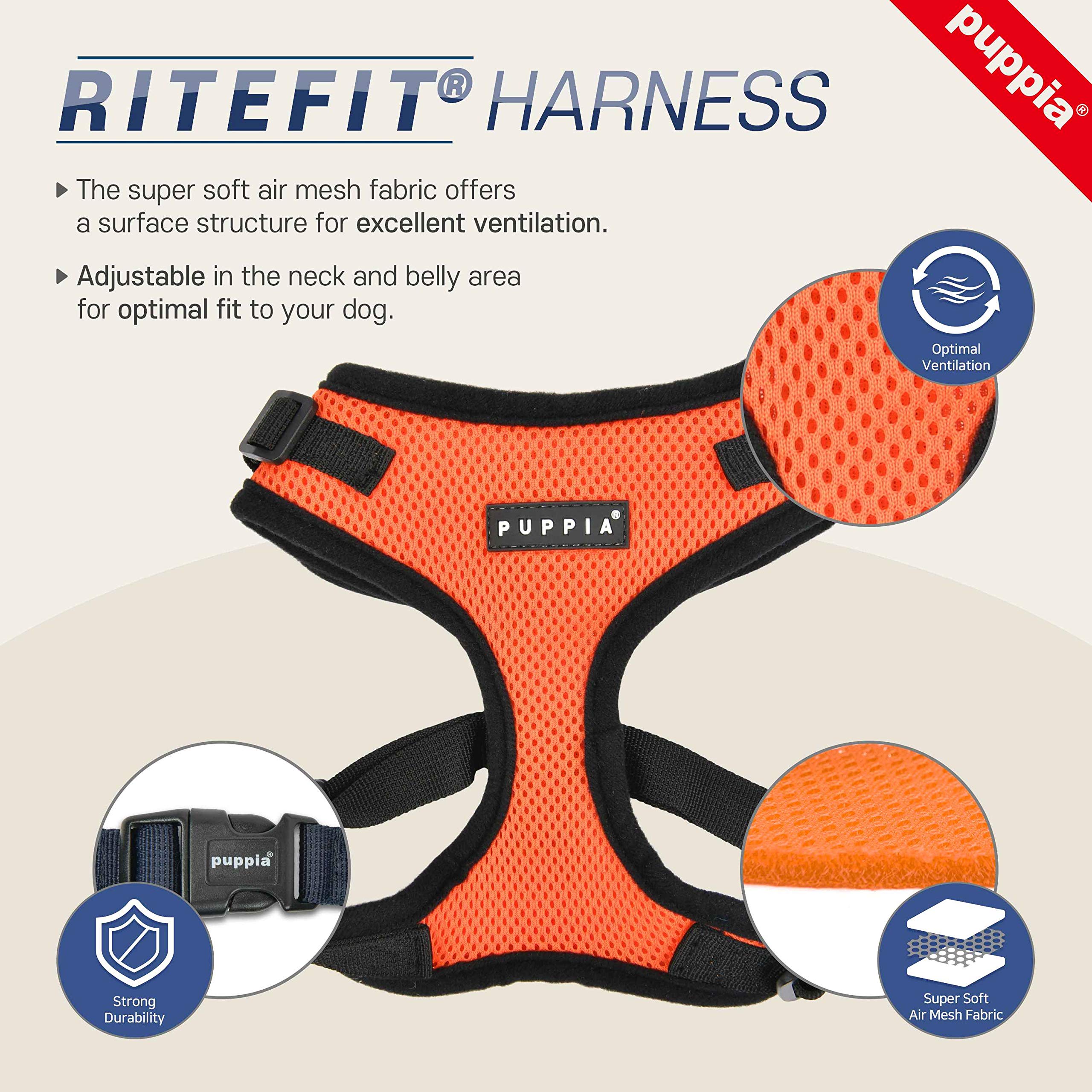 Puppia Authentic Ritefit Harness With Adjustable Neck, Orange, Small
