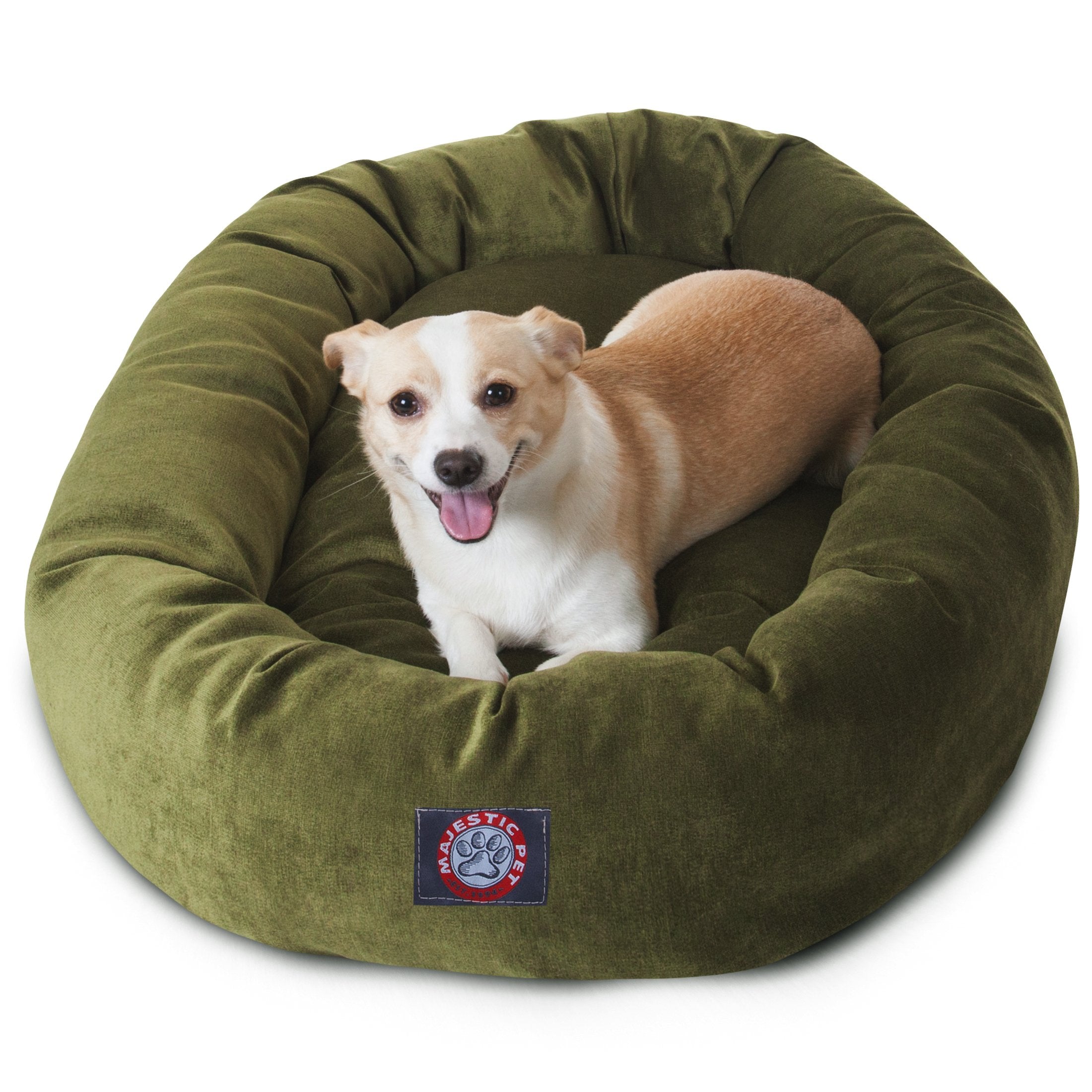 Majestic Pet 32 Inch Micro Velvet Calming Dog Bed Washable – Cozy Soft Round Dog Bed With Spine For Head Support - Fluffy Donut Dog Bed 32X23X7 (Inch) – Round Pet Bed Medium – Fern