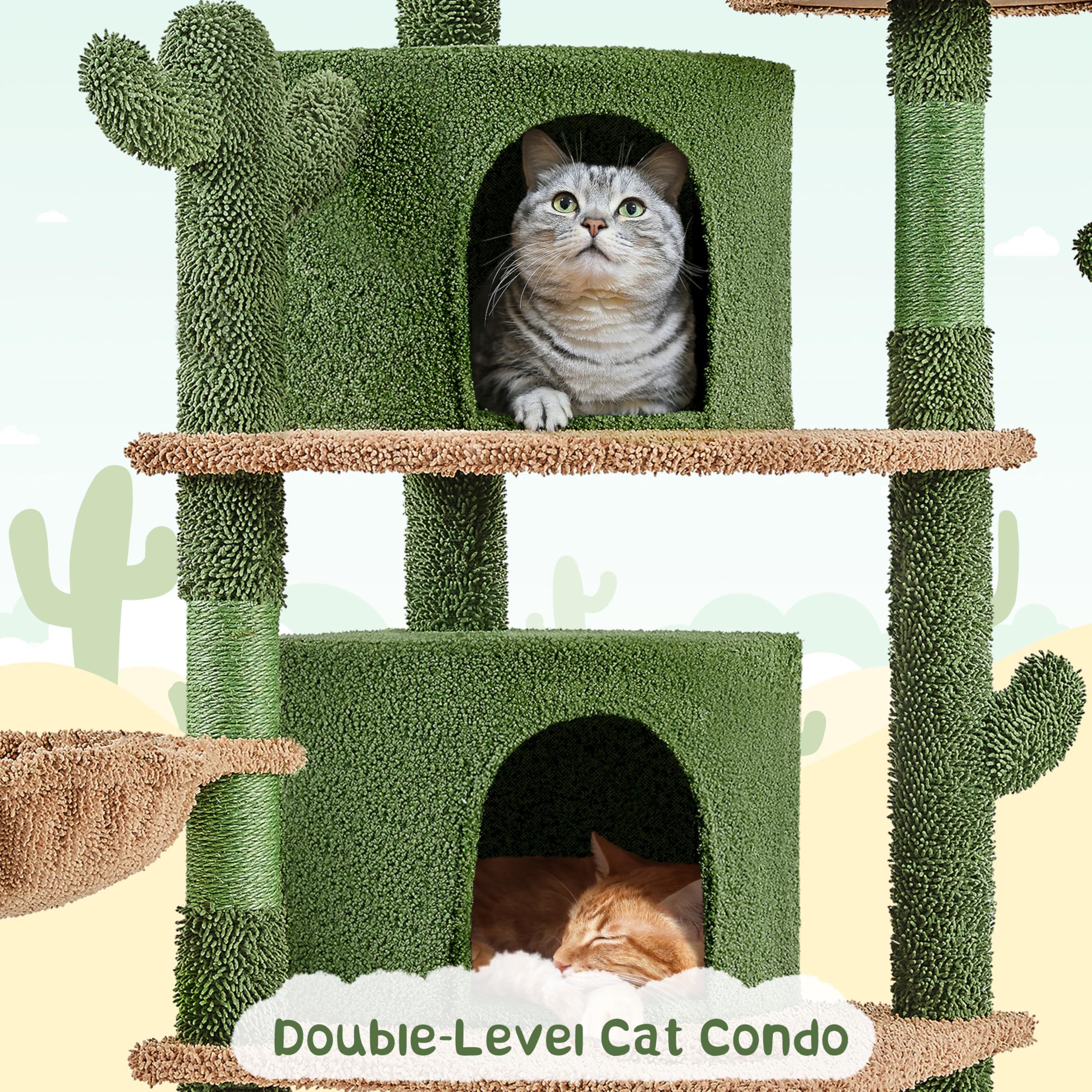 Yaheetech Cactus Cat Tree, 66?H Cat Tower For Indoor Cats, Multi-Level Cat Tree With Large Condos & Ramp, Pet Play House With Pa