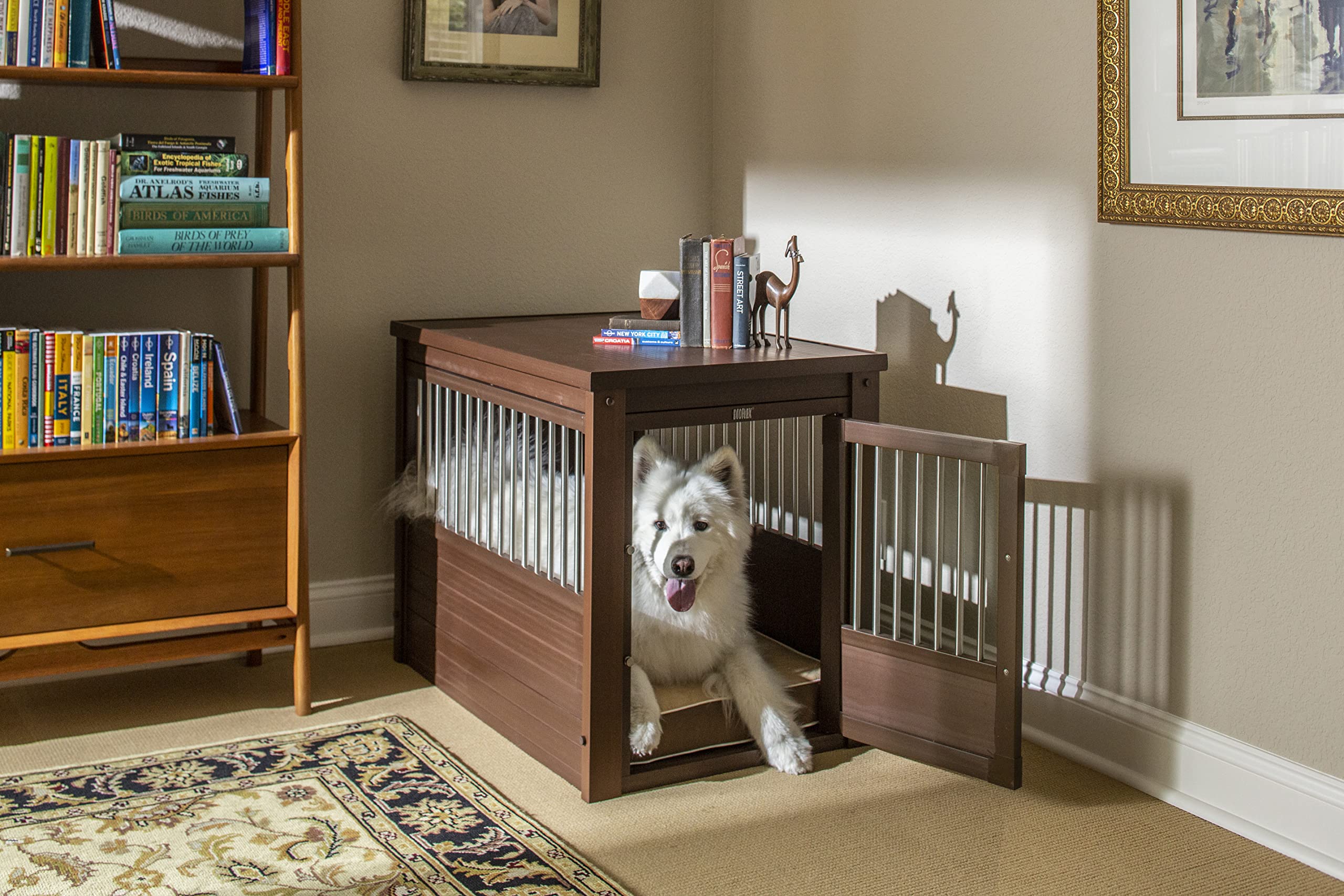 New Age Pet ECOFLEX Dog Crate End Table - Durable Wood-Plastic Composite with Stainless Steel Latch, Easy Assembly, Ideal for Do